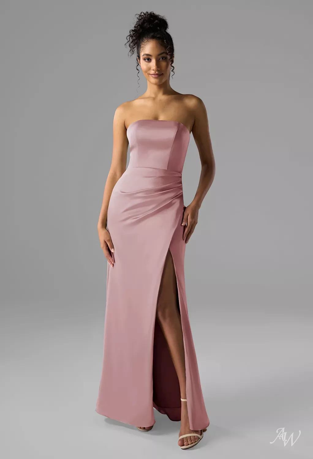 AW Syeda Dress, Fennel Seed Crystal Satin Satin Charmeuse Stretch Satin  Floor Length Straight Neckline Bridesmaid Dresses | AW.Bridal