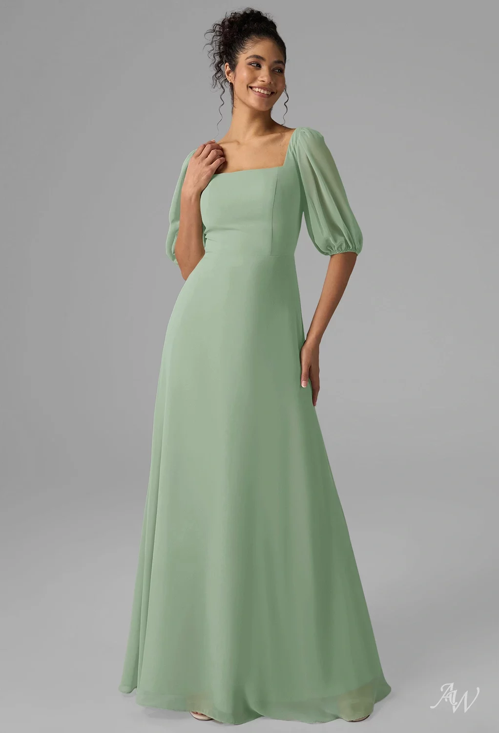 AW Philippa Dress, Desert Rose Chiffon Floor Length Square
