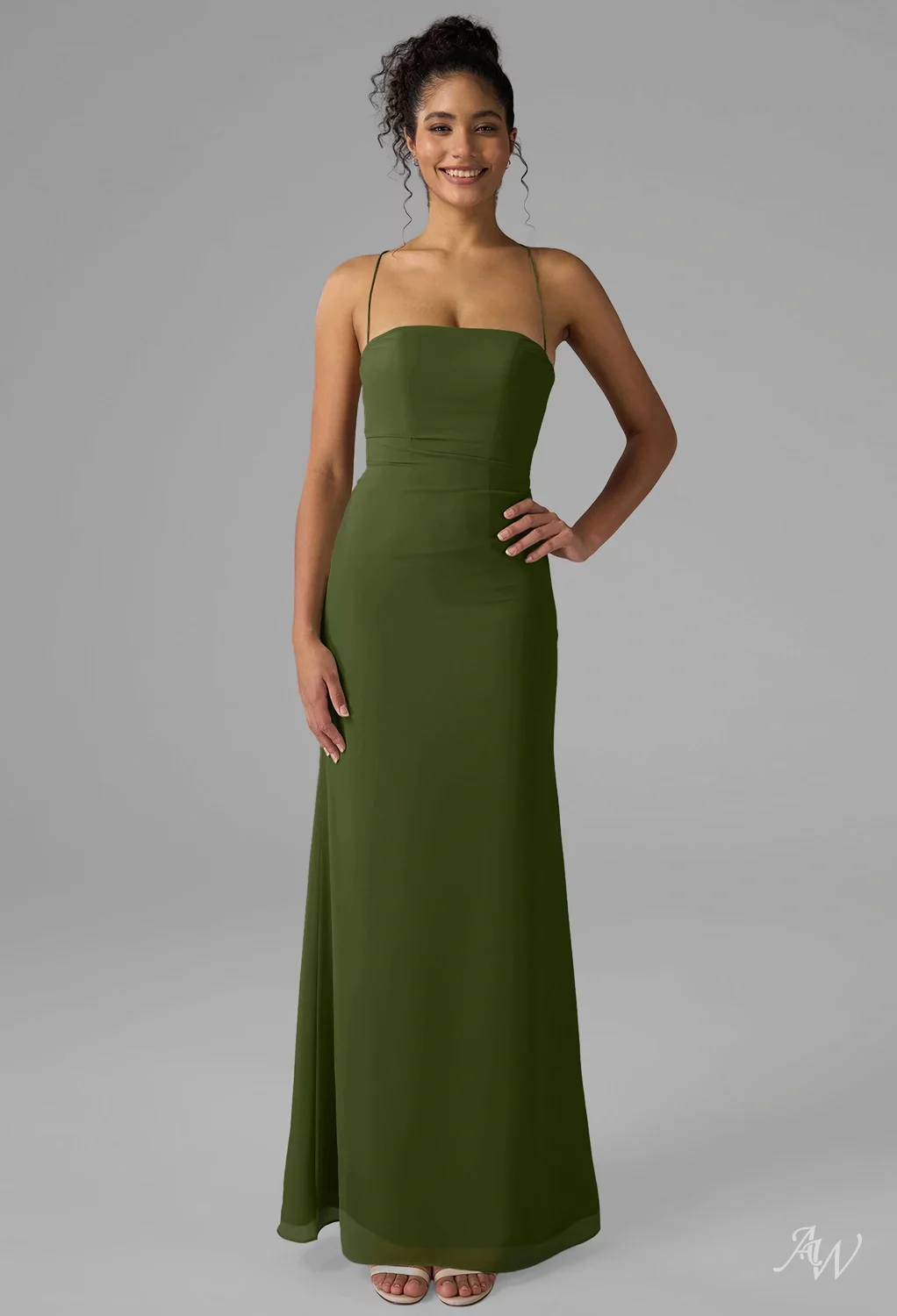 straight a line dress Illusion Straight Across A-Line Satin Spaghetti Straps Long Wedding Dress  NXJE968 main image 1