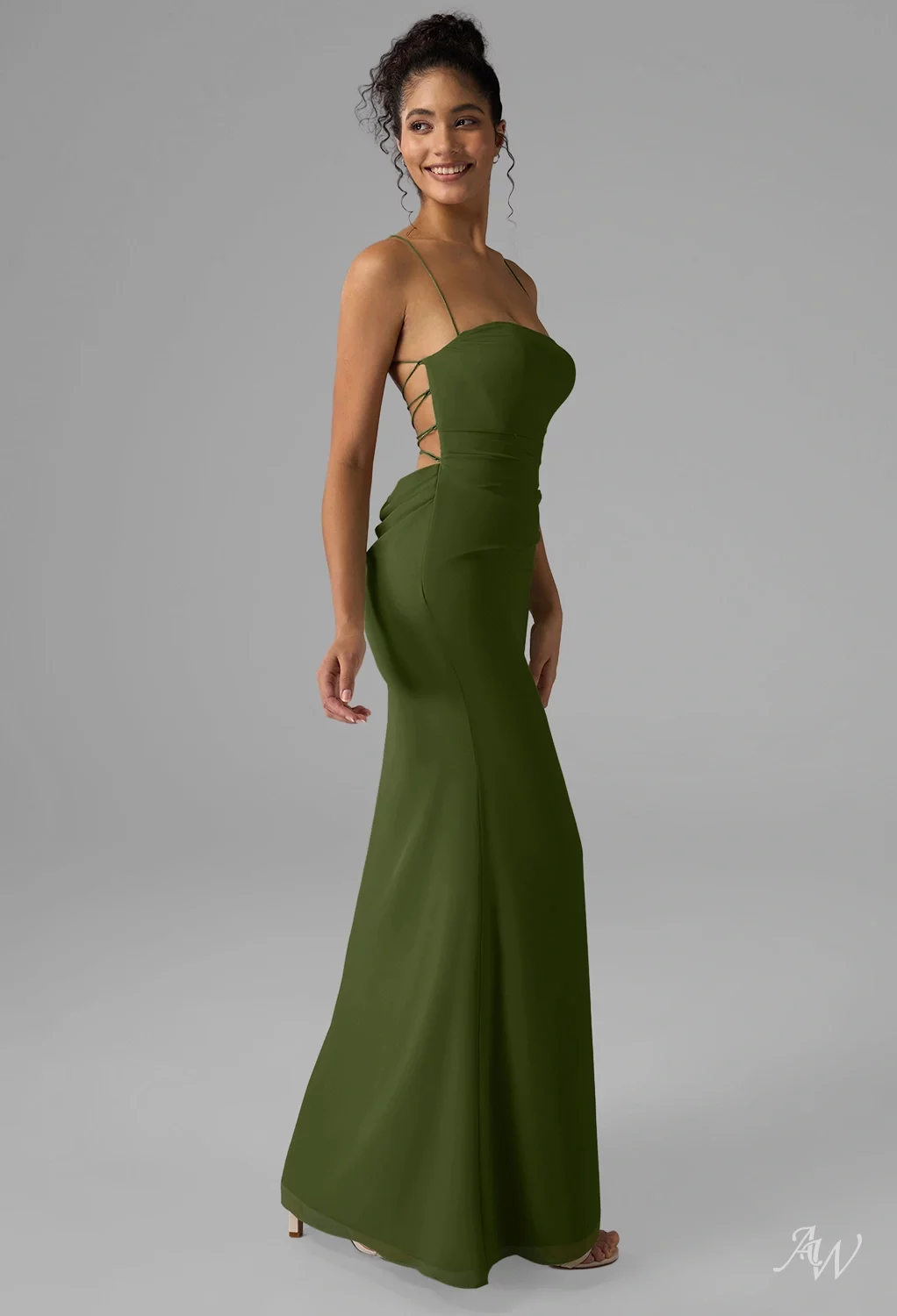 jay bridesmaid dresses AW Dress, Tea Green Shade Chiffon Floor Length Straight Neckline Hem Detail Jazelle Long Sleeve Mini Size:46L Original Bari Jay bridesmaid