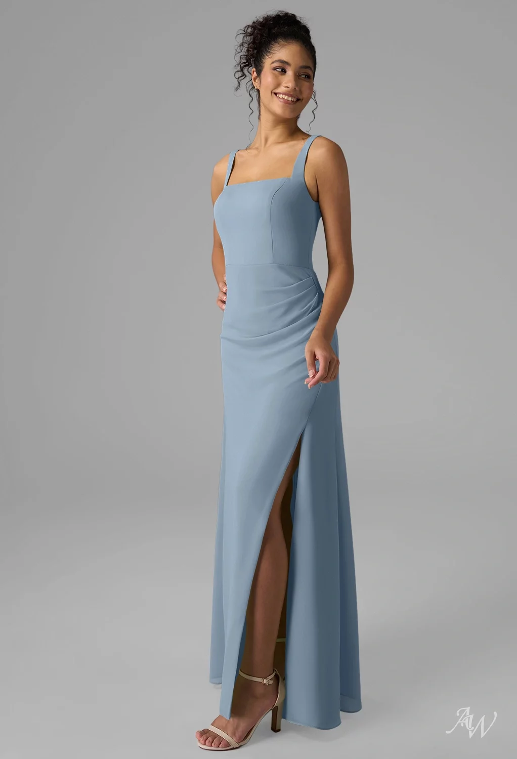 AW Oliwia Dress, Dusty Blue Chiffon Floor Length Square Neckline Bridesmaid  Dresses | AW.Bridal