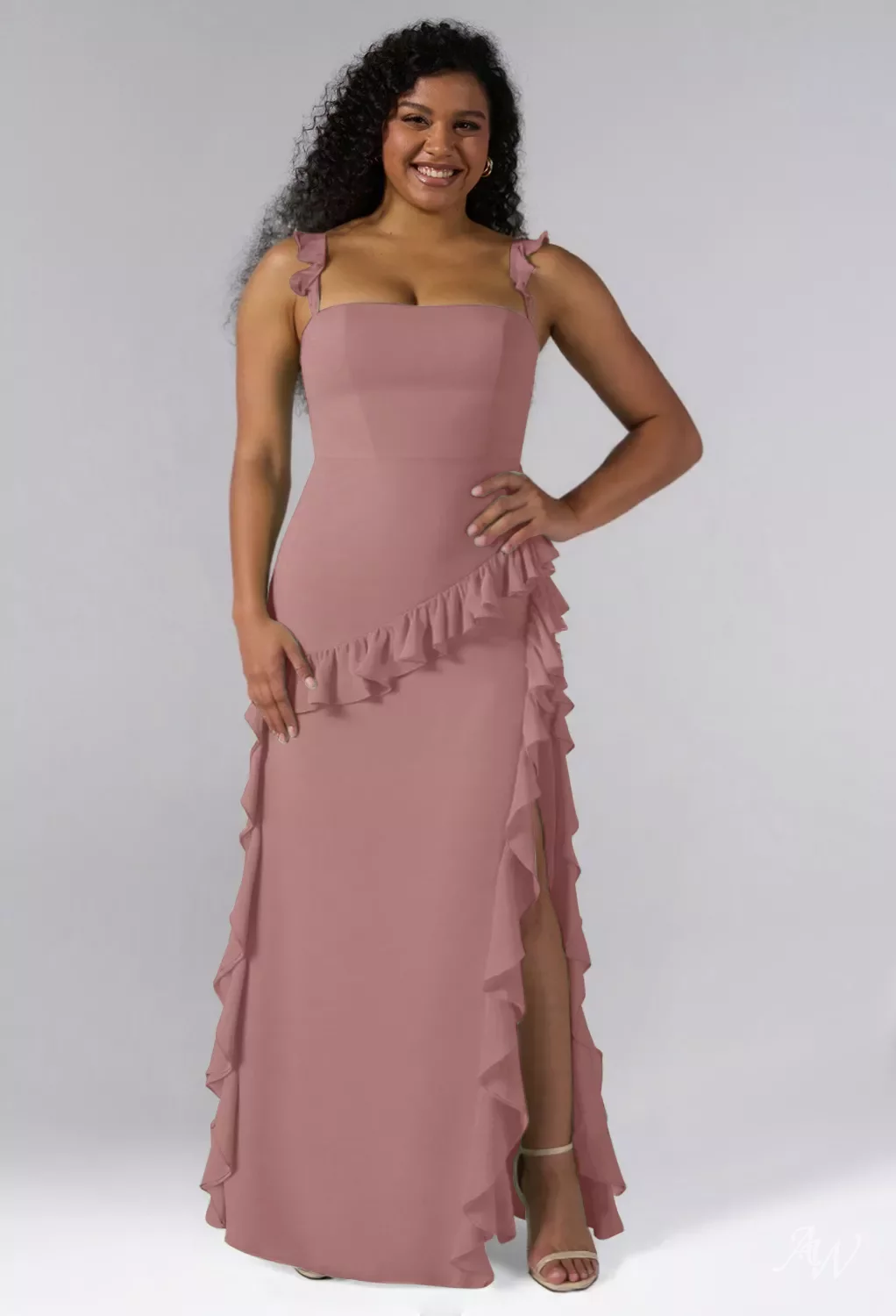 AW Jaydon Dress, Light Dusty Blue Chiffon Floor Length Square