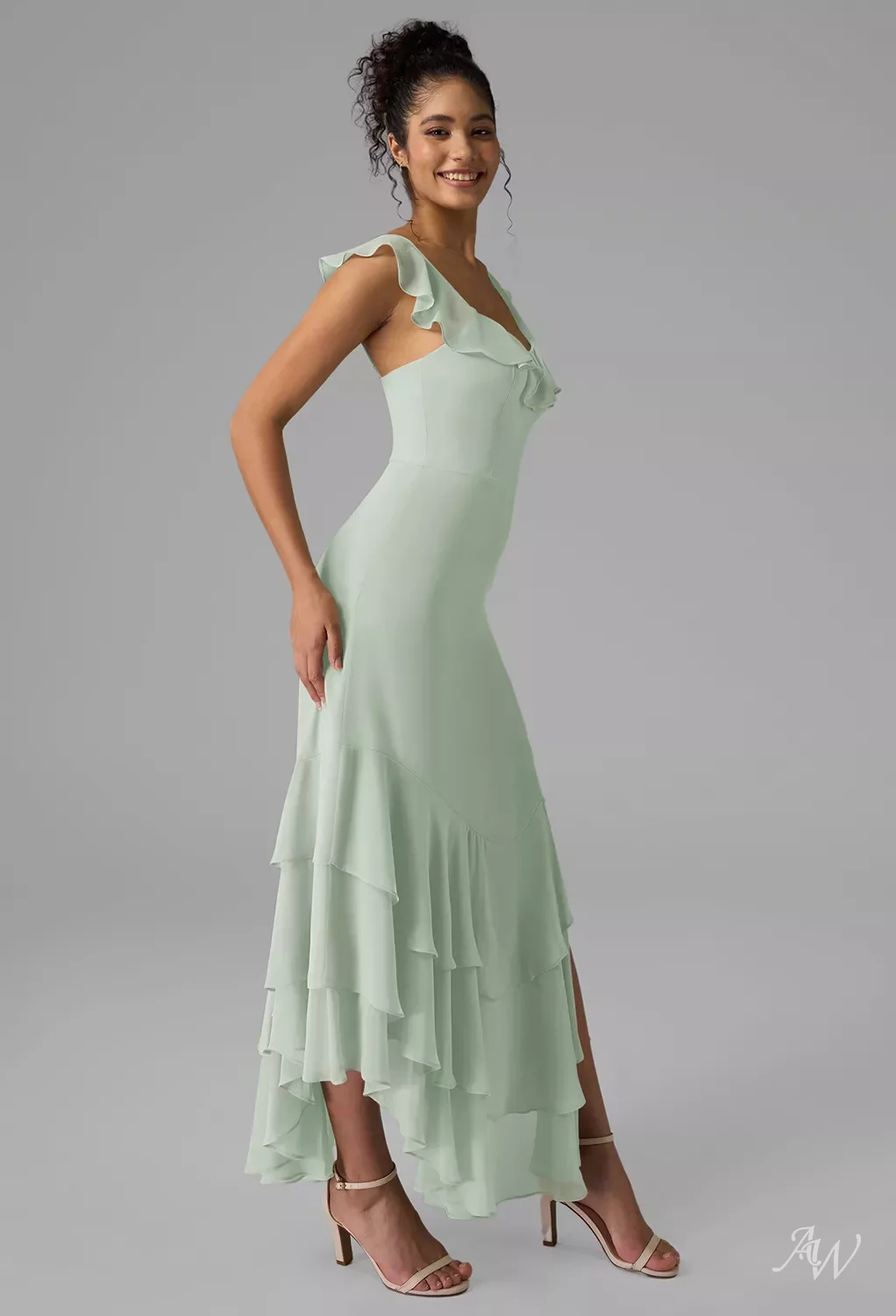 AW Anaya Dress, Peach Blossom Breeze Chiffon Ankle Length V-Neck