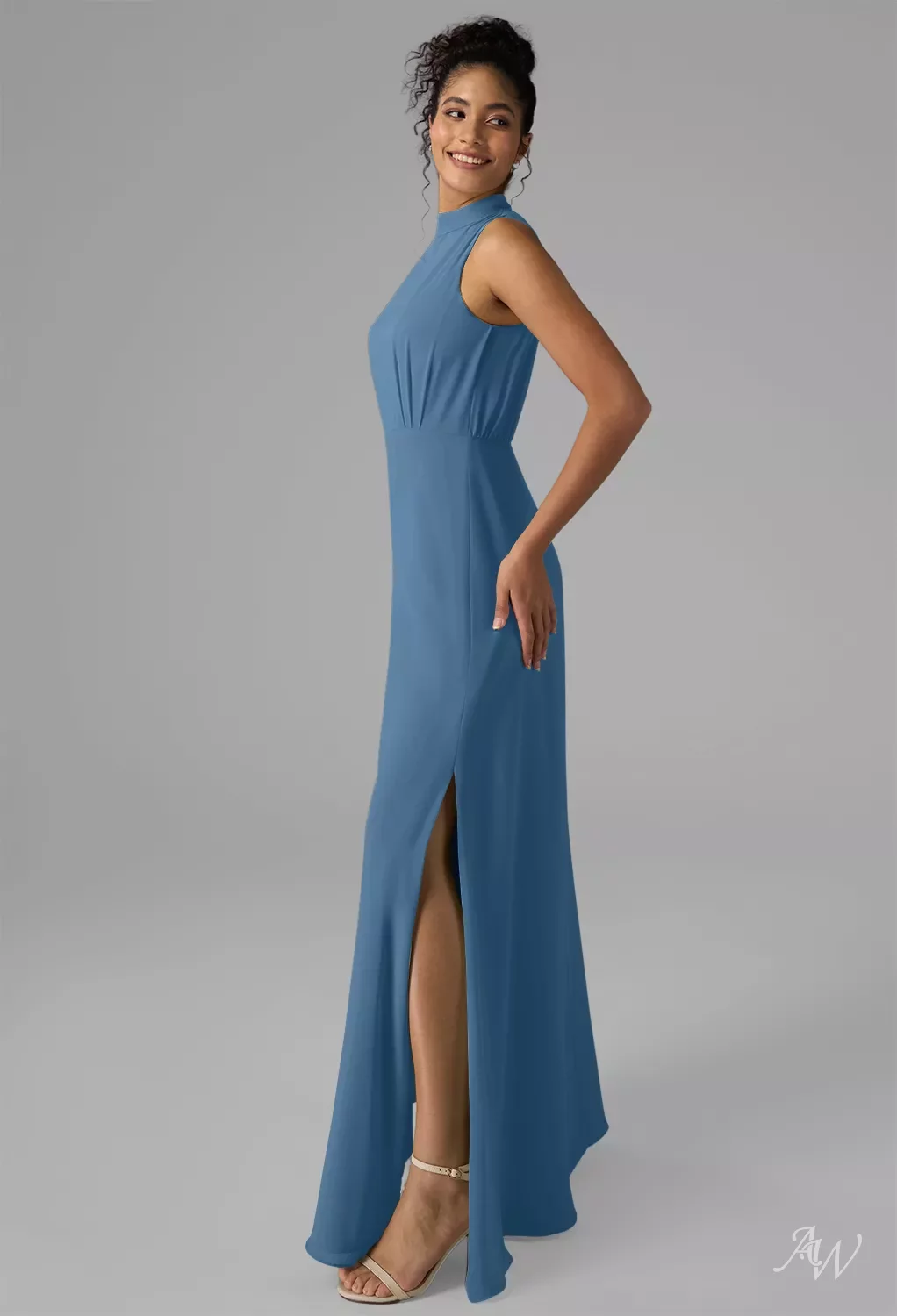 AW Caitlyn Dress, Chiffon Floor Length Turtleneck Bridesmaid Dresses | AW. Bridal