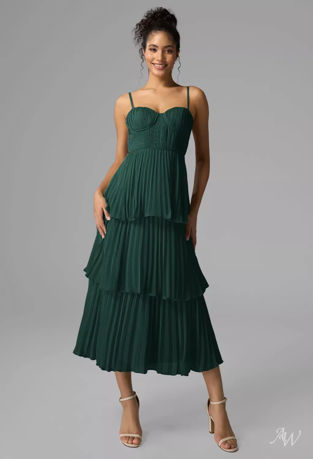 AW Kendra Dress, Chiffon Tea Length Sweetheart Neckline Bridesmaid