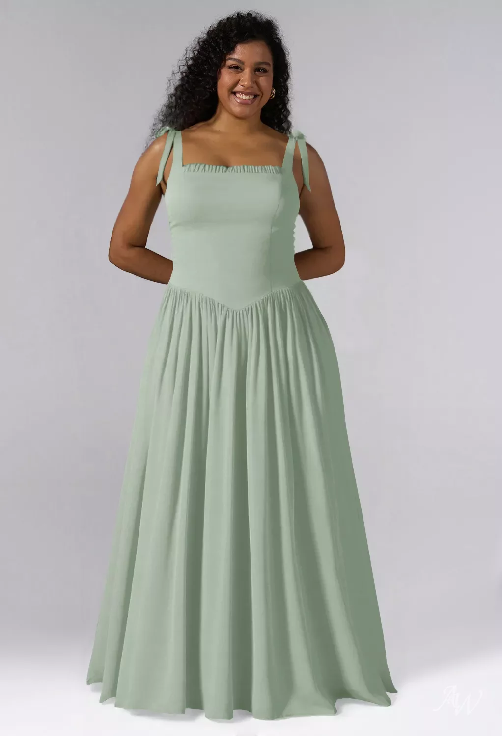 AW Kristen Dress, Sage Green Chiffon Floor Length Square Neckline Bridesmaid Dresses | AW.Bridal AW Kristen Dress, Sage Green Chiffon Floor Length Square Neckline Bridesmaid Dresses | AW.Bridal