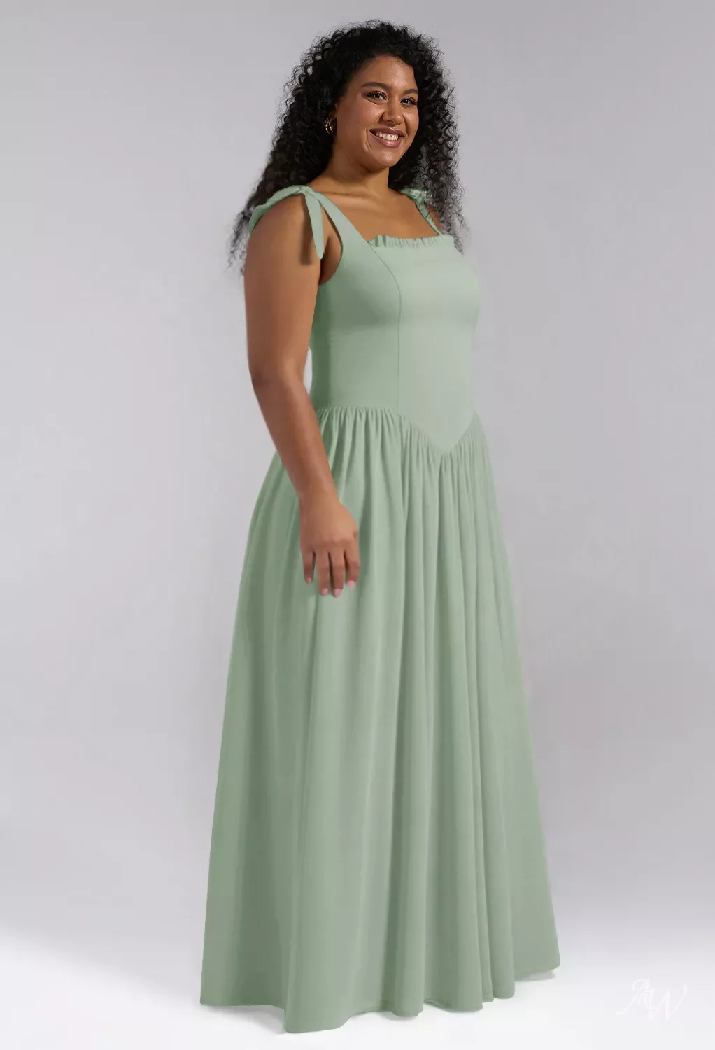 AW Kristen Dress, Sage Green Chiffon Floor Length Square Neckline Bridesmaid  Dresses | AW.Bridal