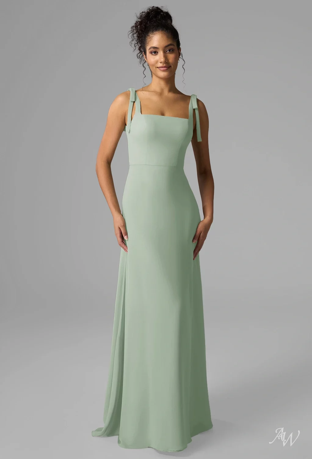 AW Maisha Dress, Pearl Pink Chiffon Floor Length Square Neckline