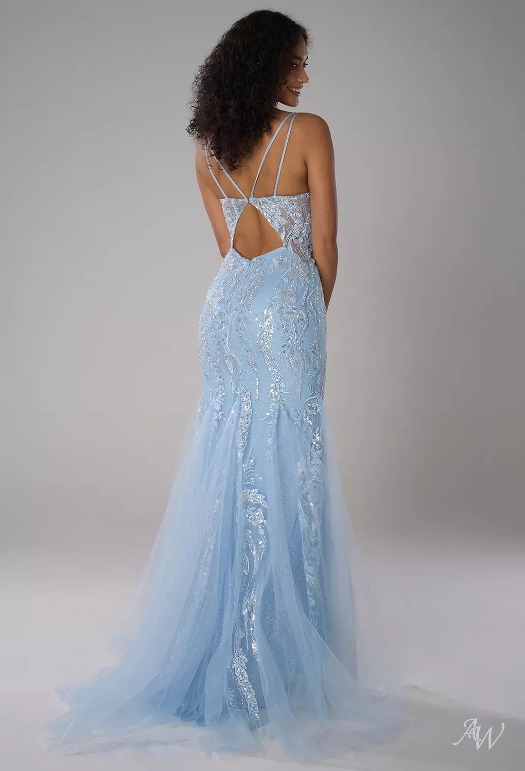 2026 Mermaid Sparkle Tulle Prom Dress With Floral Beaded Lace Applique With High Split Baby Blue Size 8 AW.Bridal