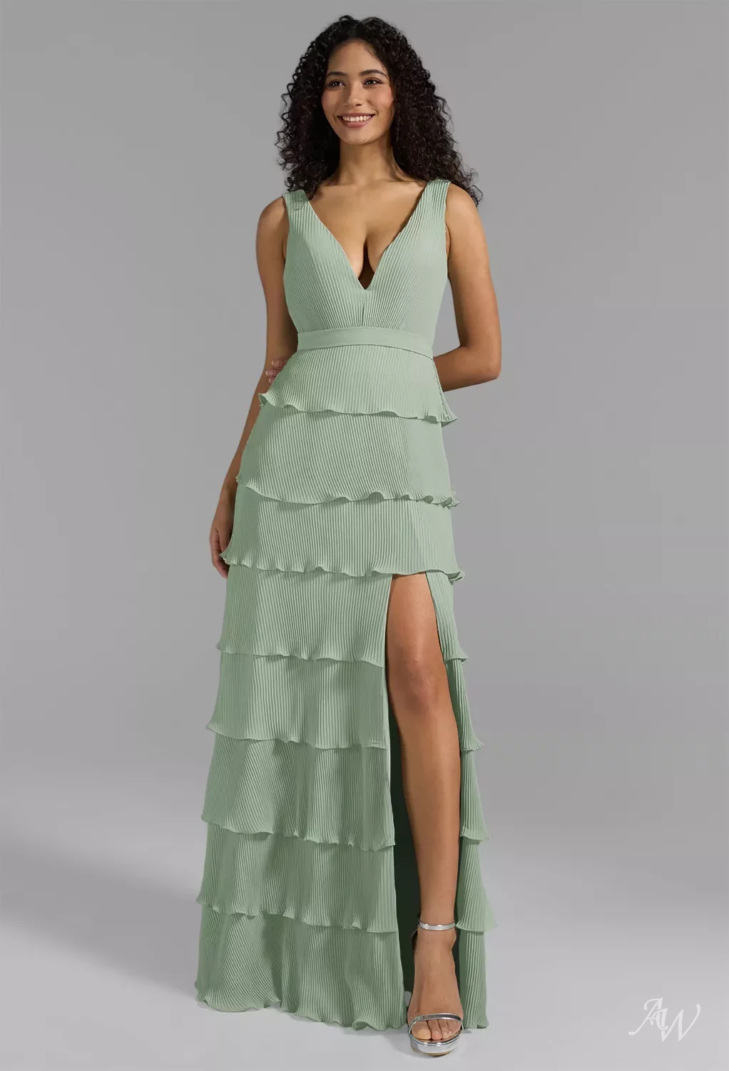 AW Leanne Dress, Sage Green Chiffon Floor Length V-Neck Bridesmaid Dresses | AW.Bridal AW Leanne Dress, Sage Green Chiffon Floor Length V-Neck Bridesmaid Dresses | AW.Bridal