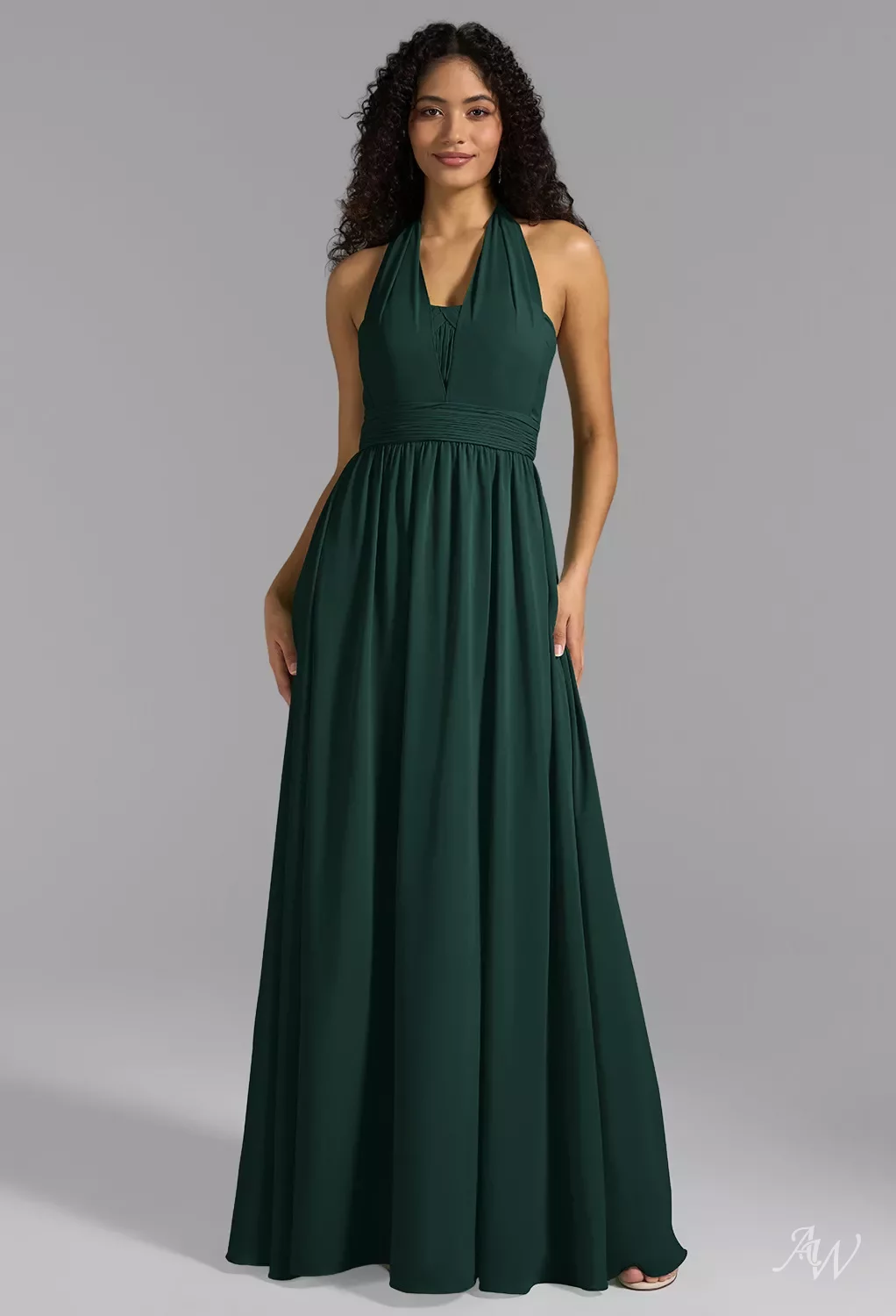 AW Ray Dress, Dark Emerald Chiffon Floor Length Sweetheart Neckline  Bridesmaid Dresses | AW.Bridal