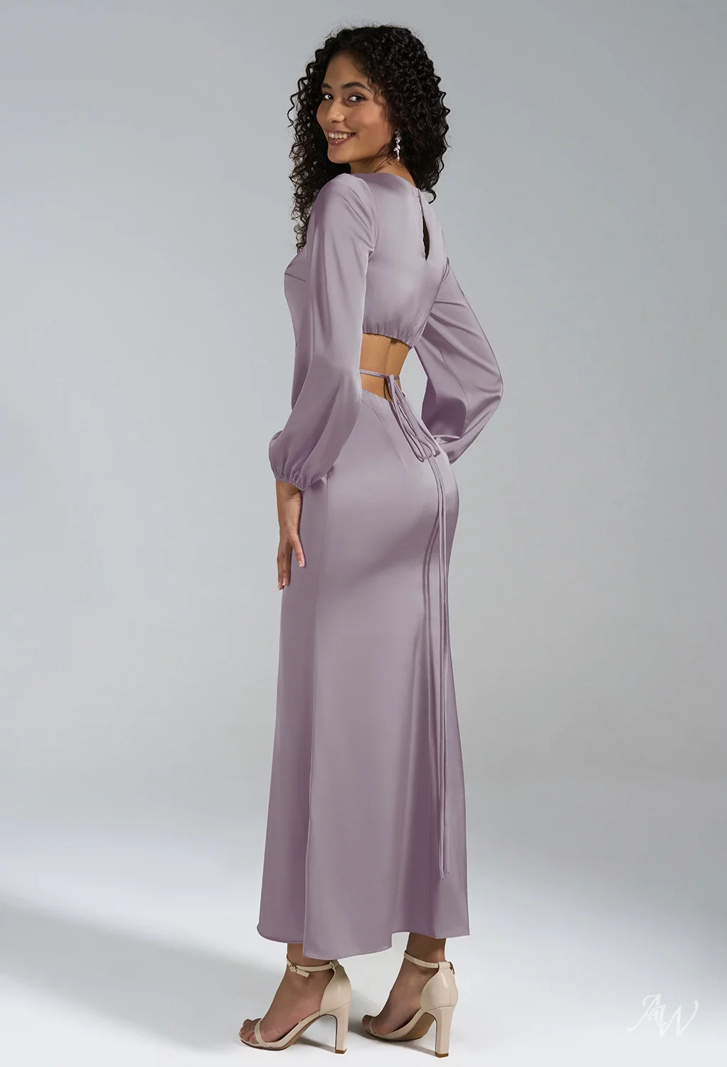 AW Aisha Dress, Ivory Crystal Satin Satin Charmeuse Ankle Length Bateau  Neckline Bridesmaid Dresses | AW.Bridal