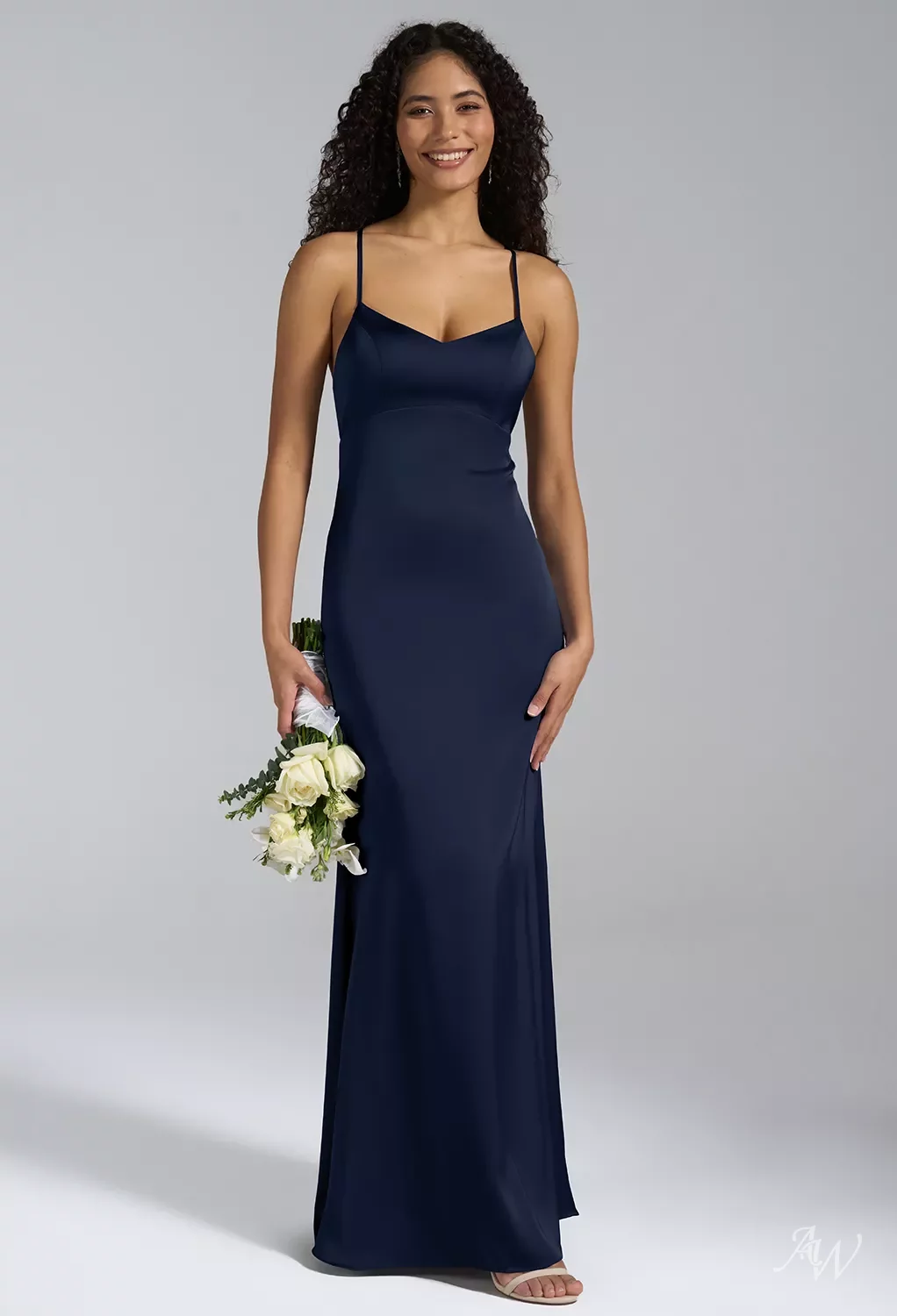 AW.Bridal Mermaid V-Neck Floor Length Sleeveless Spaghetti Straps Satin Backless Long Bridesmaid Dresses Dress Seal Brown Size 16