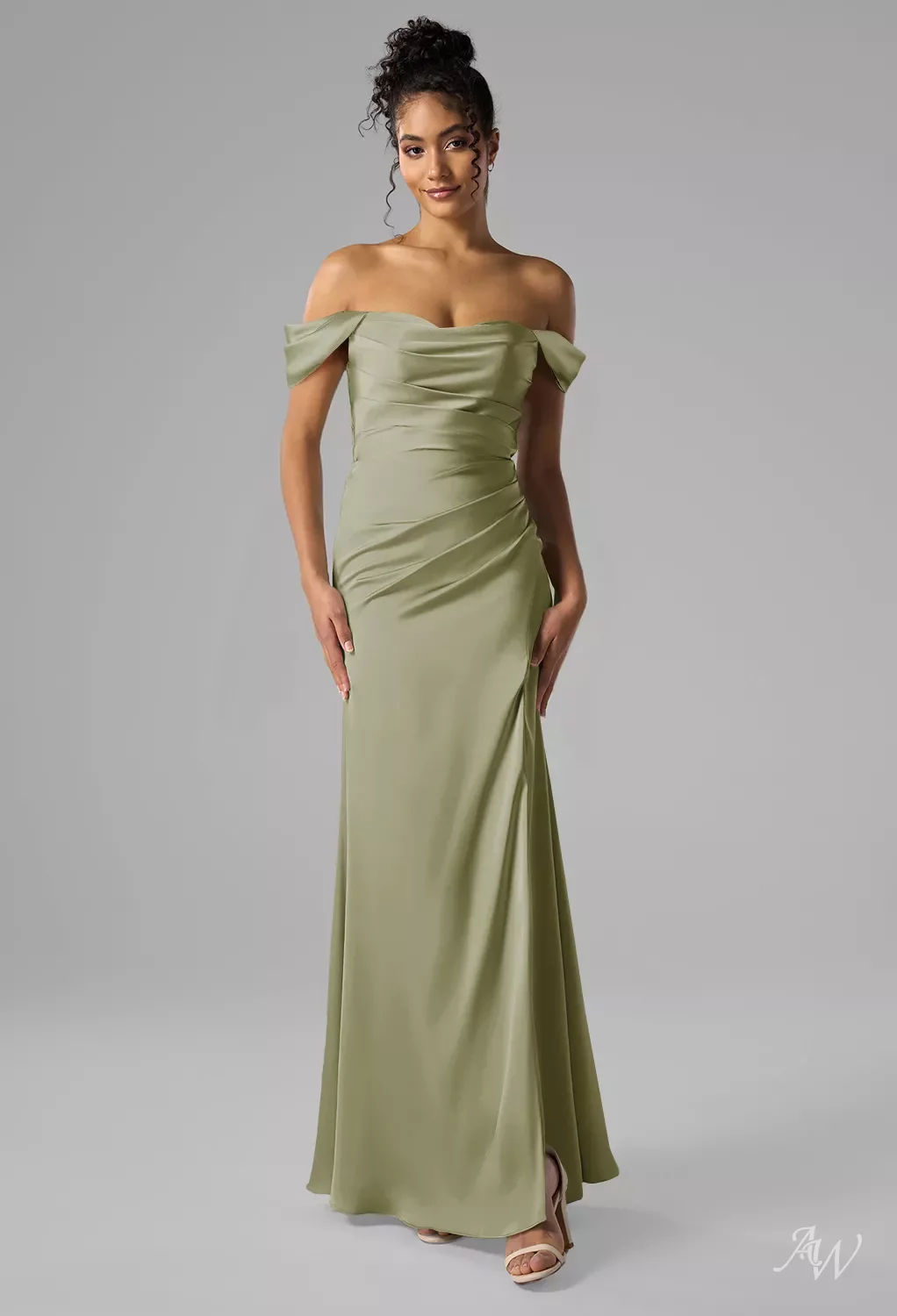 AW Nieve Dress, Mottled Moss Green Crystal Satin Satin Charmeuse Stretch  Satin Floor Length Sweetheart Neckline Bridesmaid Dresses | AW.Bridal