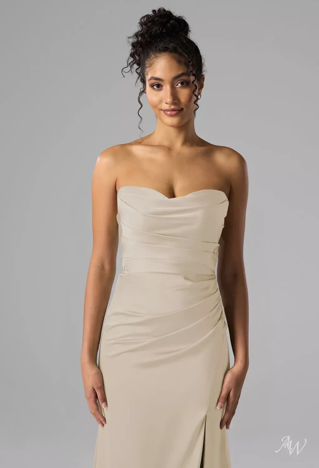 AW Terry Dress, Champagne Crystal Satin Satin Charmeuse