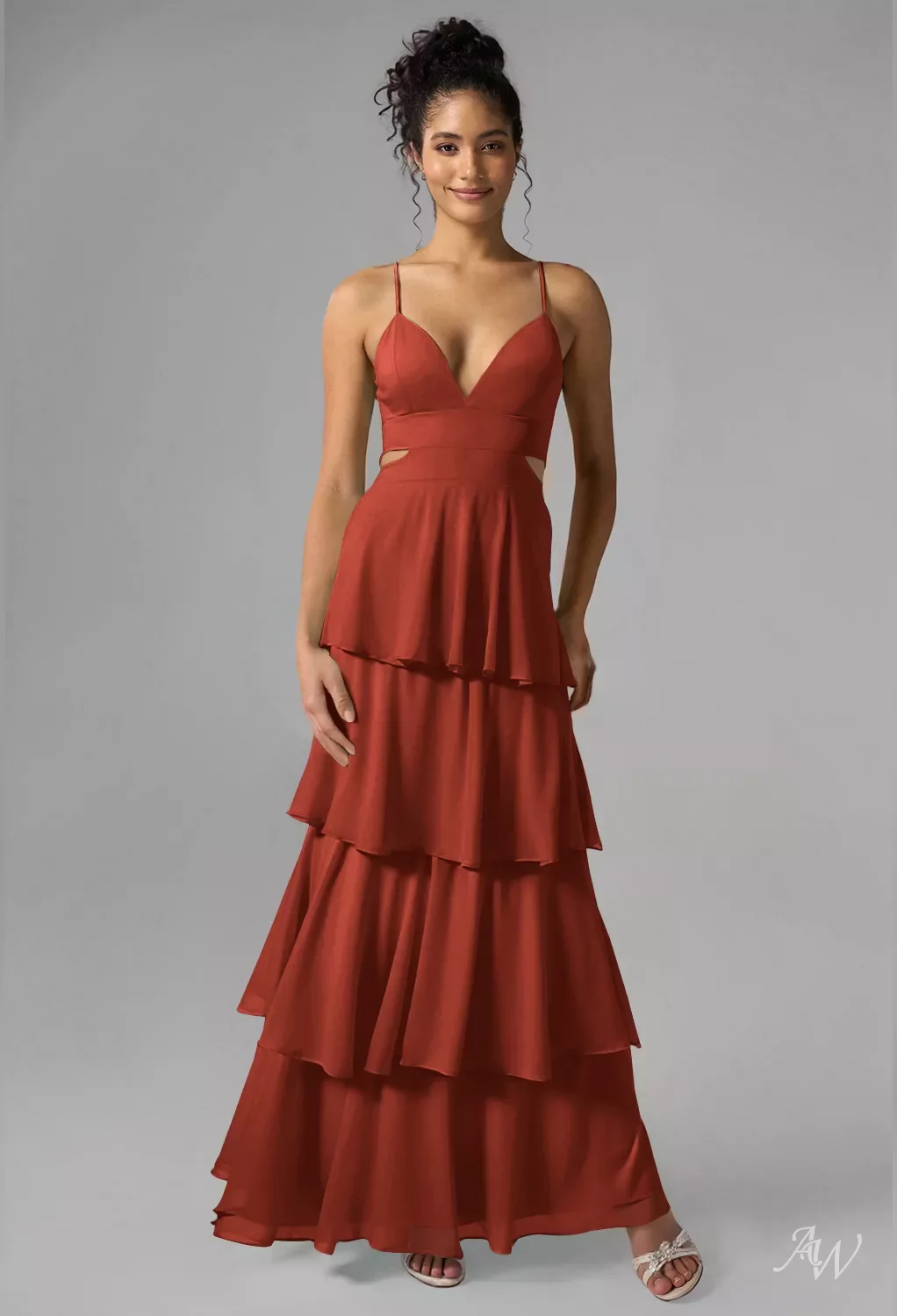 AW Pippa Dress, Dusty Blue Chiffon Floor Length V-Neck Bridesmaid Dresses |  AW.Bridal