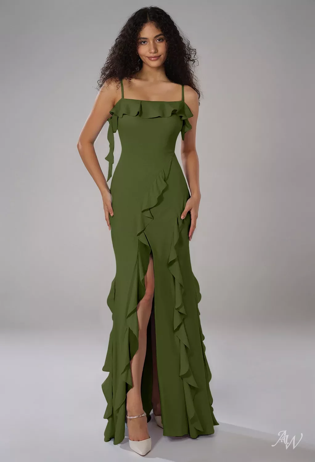 green emerald velvet dress Subdued Off White Double Layered Dress with Lace work main image 1