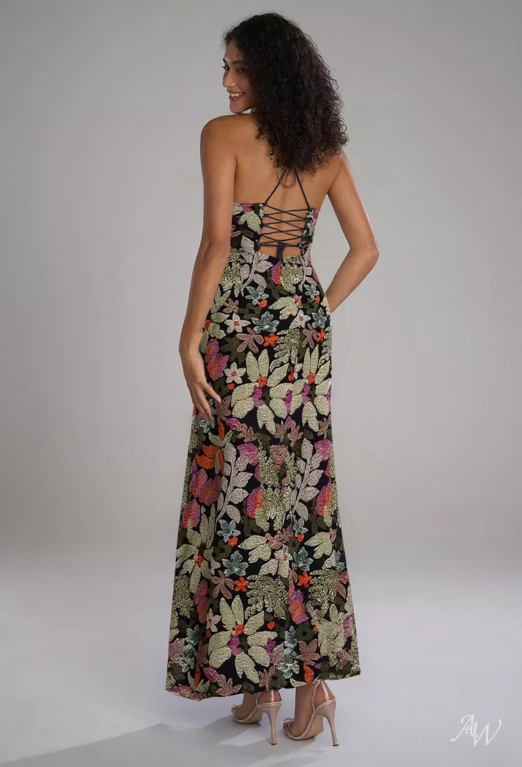 AW Chanel Dress, Multi Color Tulle Floor Length V-Neck Wedding