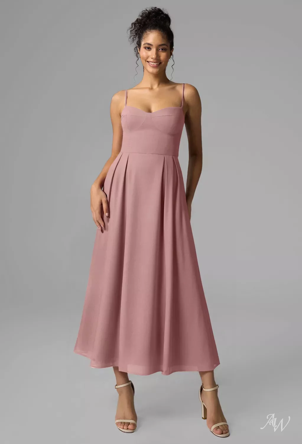 AW Alys Dress, White Chiffon Tea Length Sweetheart Neckline Bridesmaid  Dresses | AW.Bridal