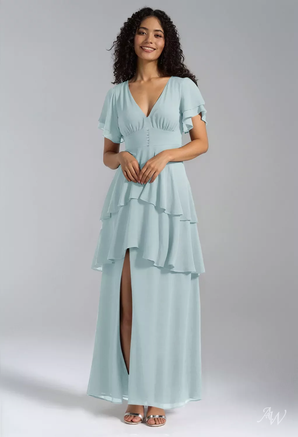 princess polly baby blue dress AW Tiffany Dress, Dark Emerald Chiffon Floor Length V-Neck Bridesmaid  Dresses