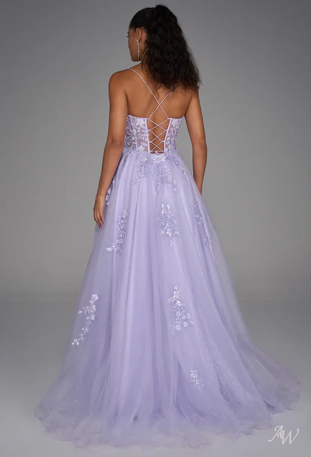 lavender a line dress Off Shoulder Light Lavender A-line V-neck Chiffon Split Prom Dress US14 / As Picture main image 1