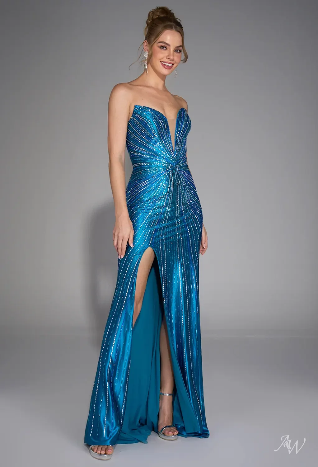 blue crystal dress Nerina  Ice Mermaid Gown  Walone LLC line style Fabric Sweetheart Gown with Crystal Embellishments