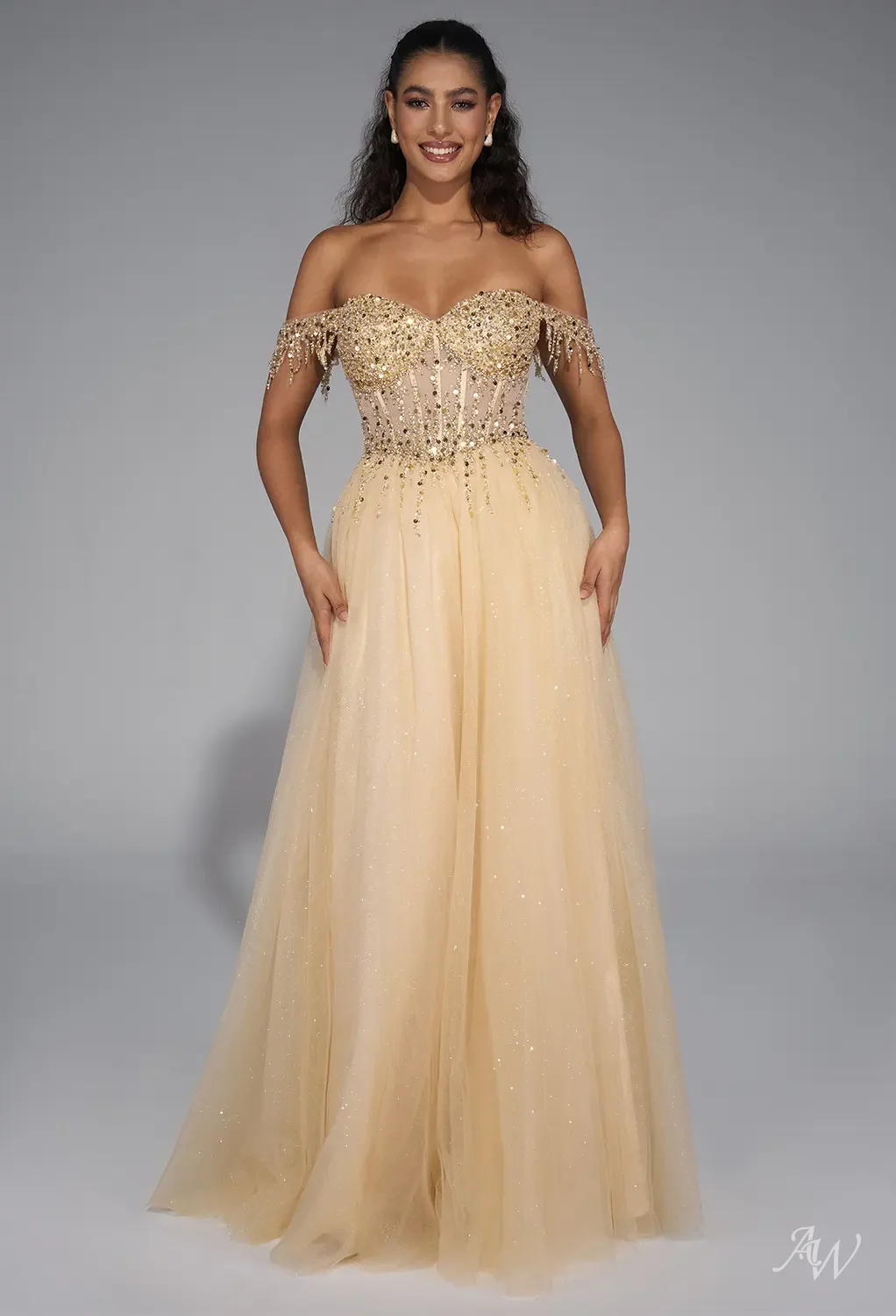navy blue dress for baby girl A Line V Neck Champagne Lace Prom Dresses, Champagne Lace Formal Eveni –  jbydress main image 1