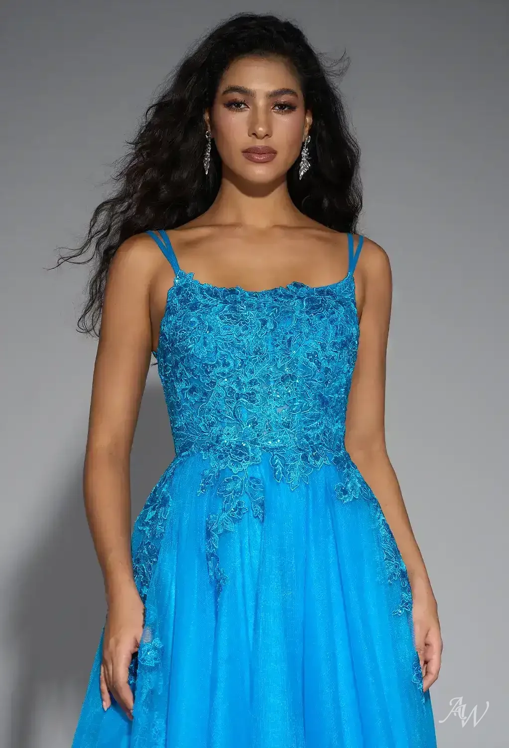 AW.Bridal A-line Scoop/U-Neck Floor Length Sleeveless Prom Dresses Dress Cerulean Size 4