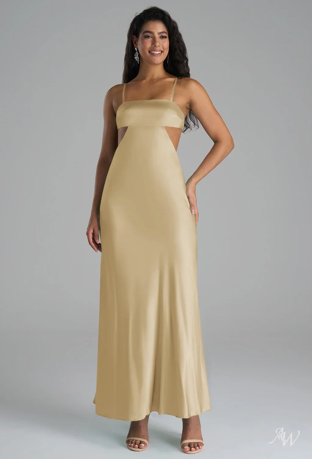 tan gold bridesmaid dresses Dusty Pink Long Sleeveless Mismatched Cheap Chiffon Bridesmaid Dresses –  SposaBridal main image 1