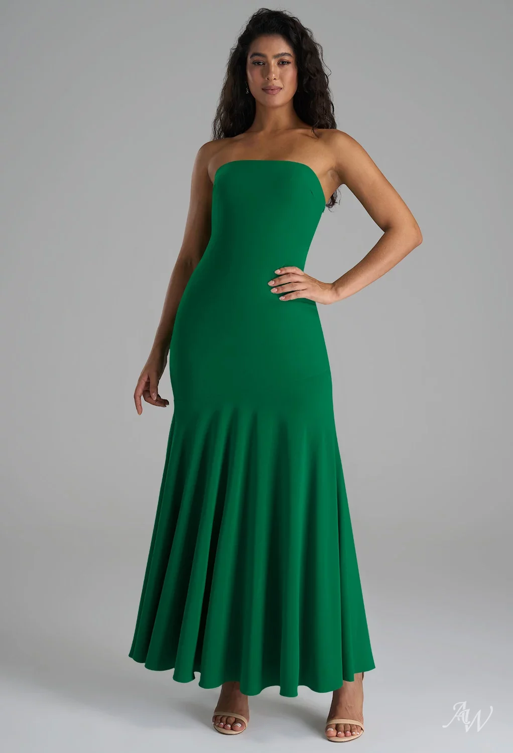 AW.Bridal Mermaid Straight Neckline Ankle Length Sleeveless Strapless Long Bridesmaid Dresses Dress Jolly Green Size 18