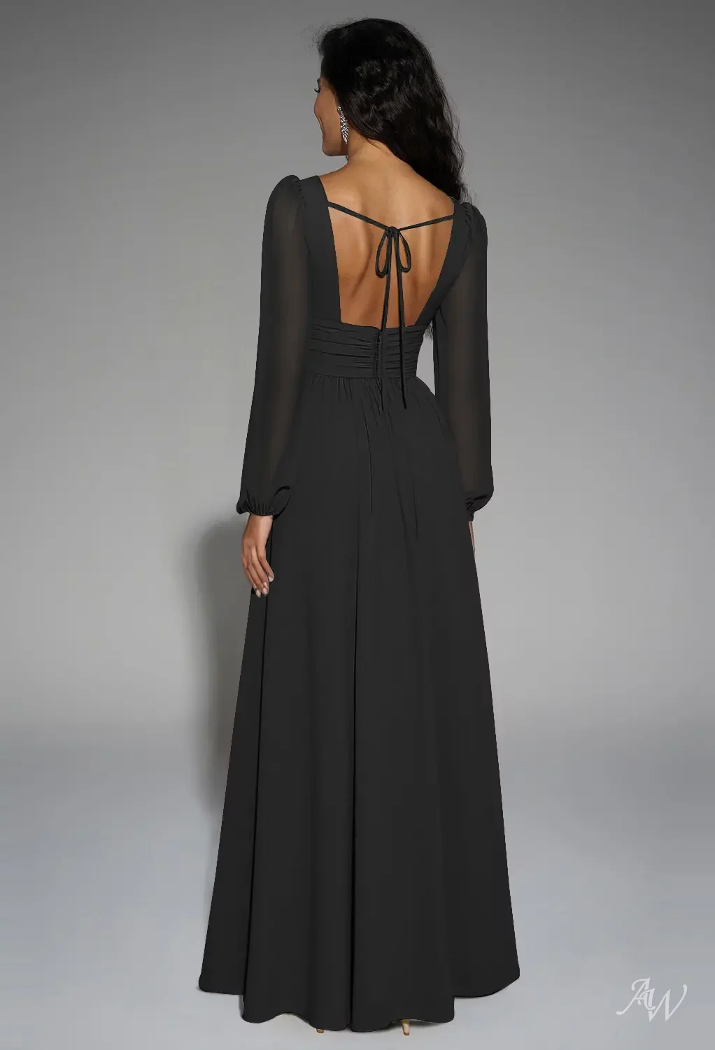 black long sleeve bridesmaid dress Velvet Wrap V Neckline With Organza Sleeves elongated look 20 Best Black Bridesmaid Dresses