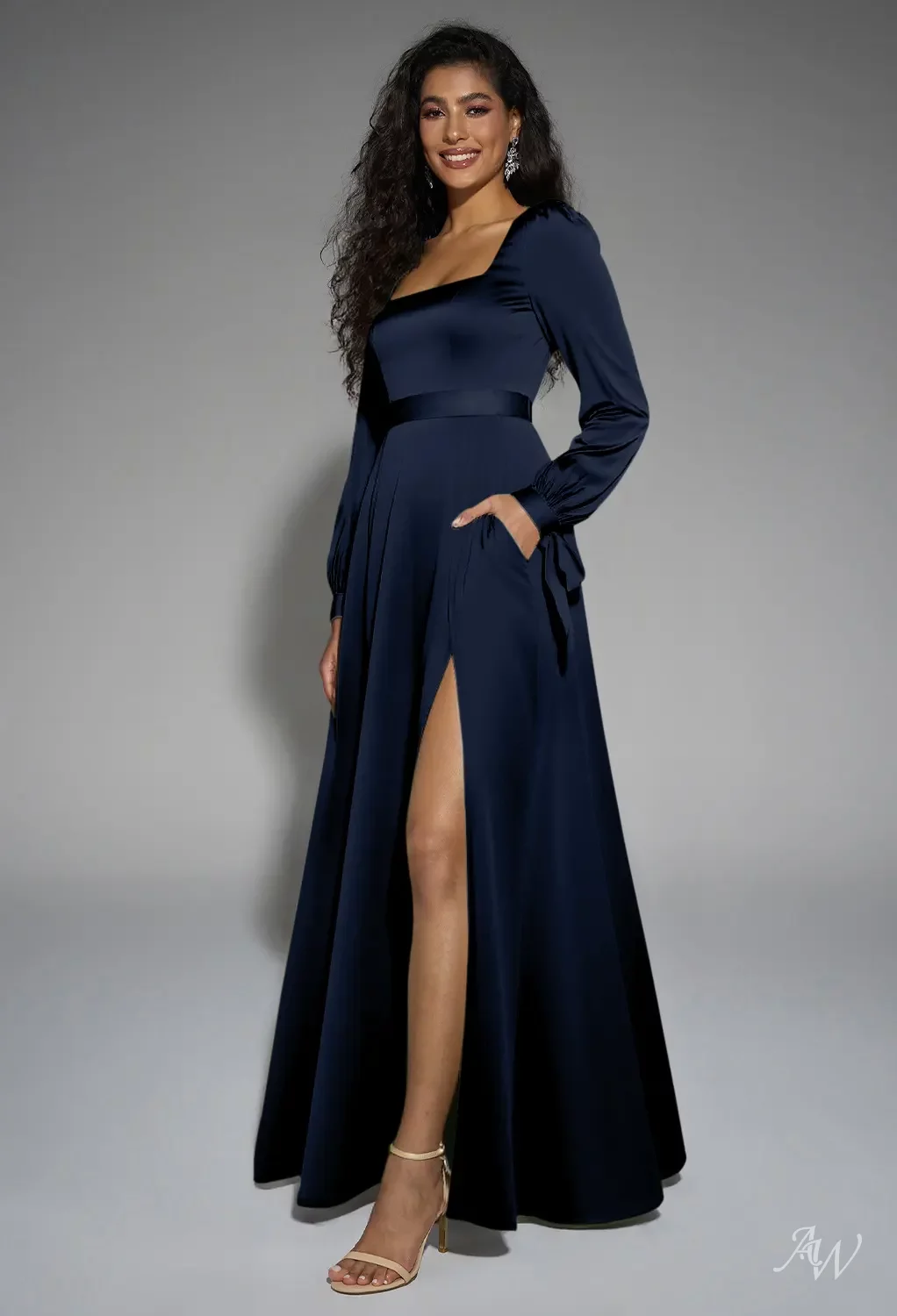 AW.Bridal A-line Square Neckline Floor Length Long Sleeves Puff Sleeves Satin Split Long Bridesmaid Dresses Dress Burgundy Size 16 AW.Bridal A-line Square Neckline Floor Length Long Sleeves Puff Sleeves Satin Split Long Bridesmaid Dresses Dress Burgundy Size 16
