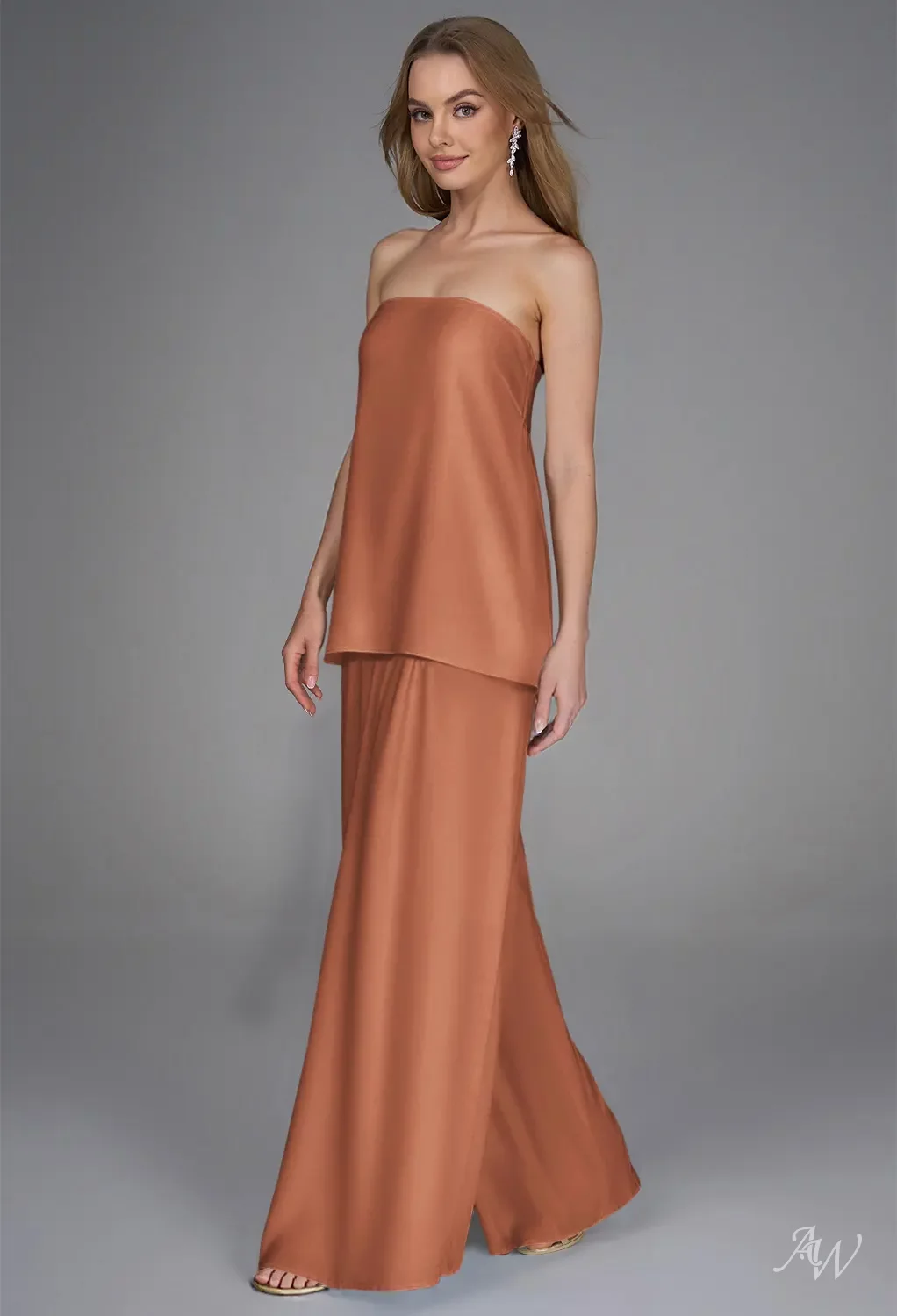 AW Rebecca Dress, Black Metallic Satin Charmeuse Floor Length Straight  Neckline Bridesmaid Dresses | AW.Bridal