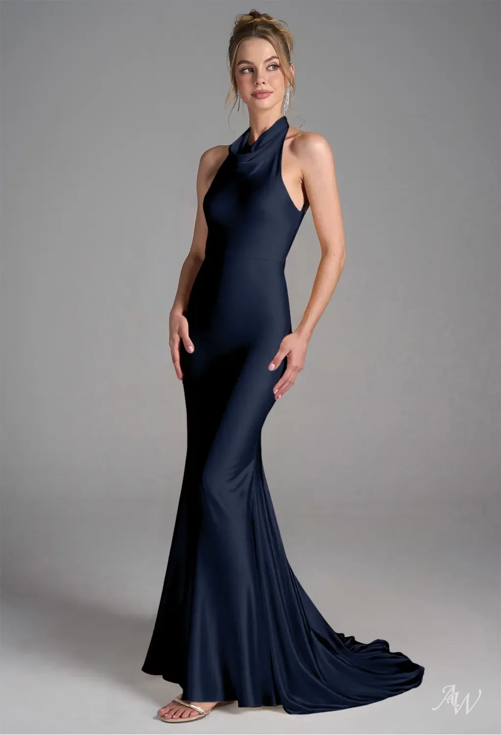 fitted lace wedding dress Charlie Halter Keyhole Mermaid Satin Formal Dress main image 1
