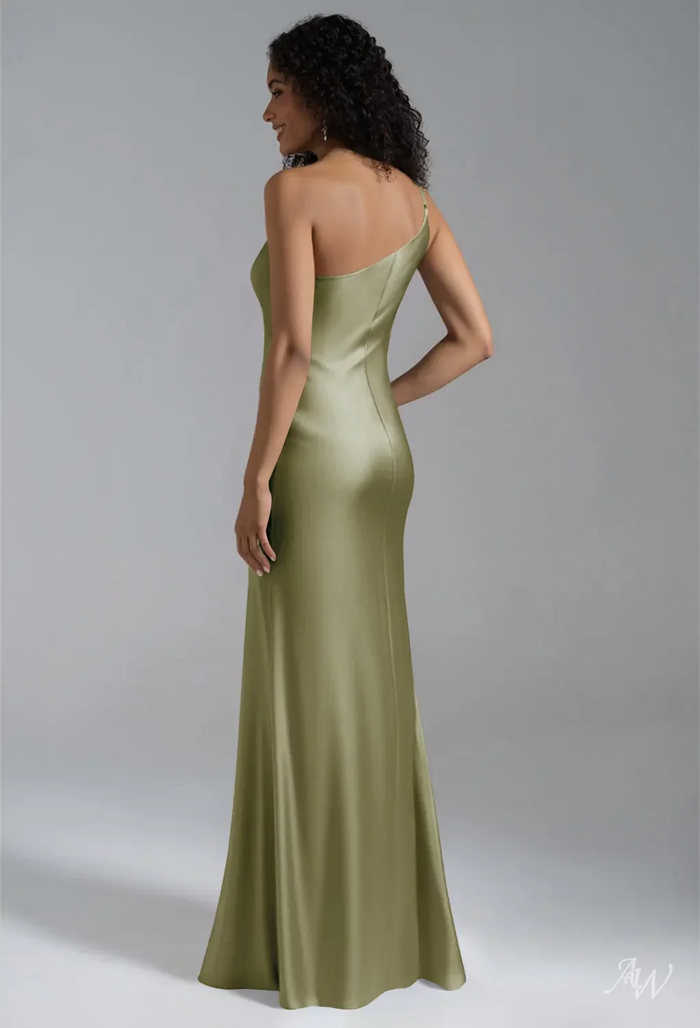 AW Carissa Dress, Fennel Seed Satin Charmeuse Stretch Satin Floor Length  One Shoulder Bridesmaid Dresses | AW.Bridal