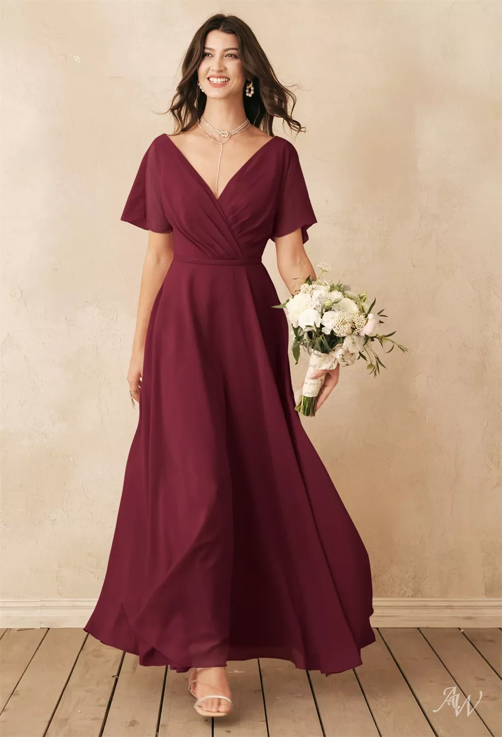 AW Ginny Dress (ready to ship), Chiffon Floor Length V-Neck Ready To Ship |  AW.Bridal