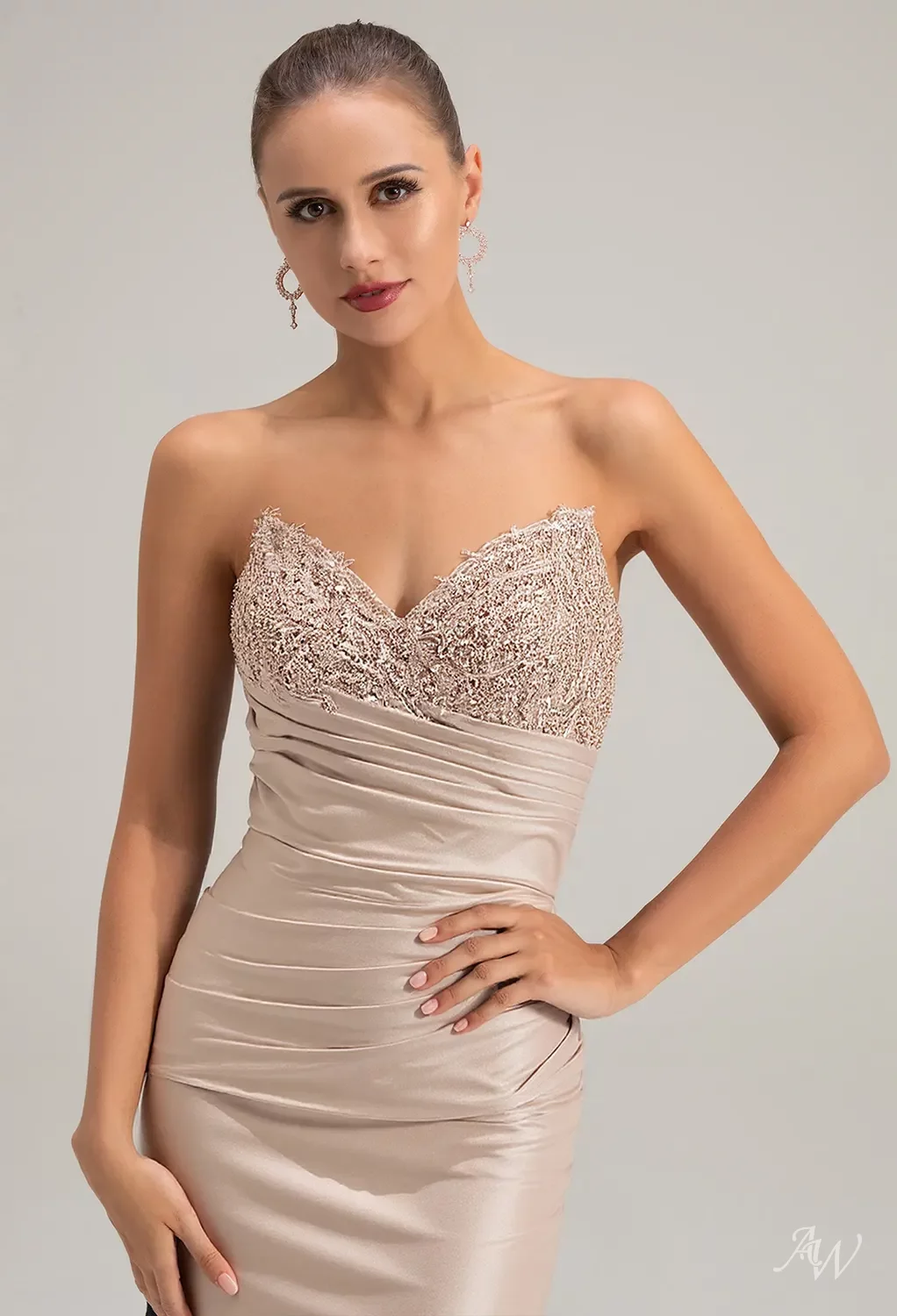 AW Catherine Dress, Biscotti Slub fabric Floor Length V-Neck Dresses | AW.Bridal AW Catherine Dress, Biscotti Slub fabric Floor Length V-Neck Dresses | AW.Bridal