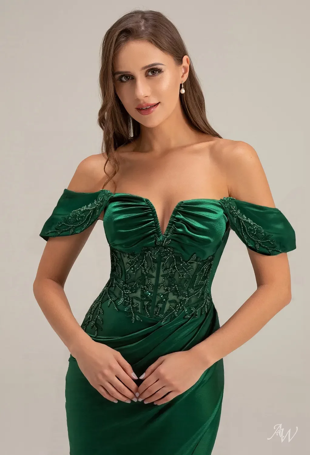 AW.Bridal Mermaid Sweetheart Neckline Floor Length Off the Shoulder Corset Prom Dresses Dress Evergreen Size 8