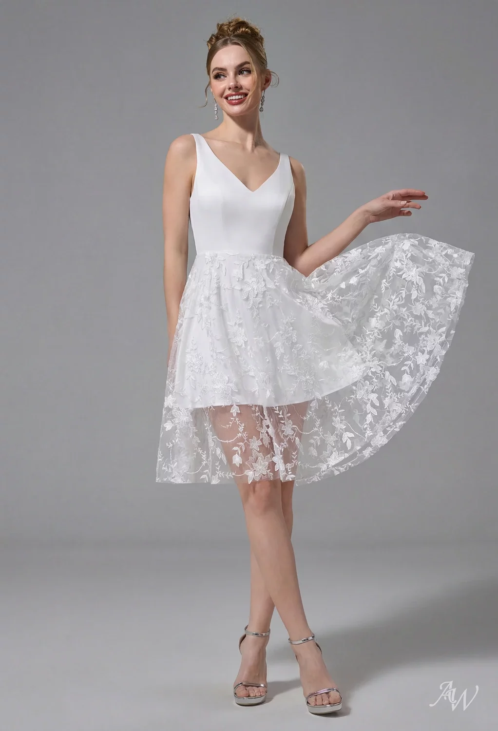 white prom dress knee length AW Carol Dress, Ivory Stretch Satin V-Neck Dresses Big Girls Summer Dresses