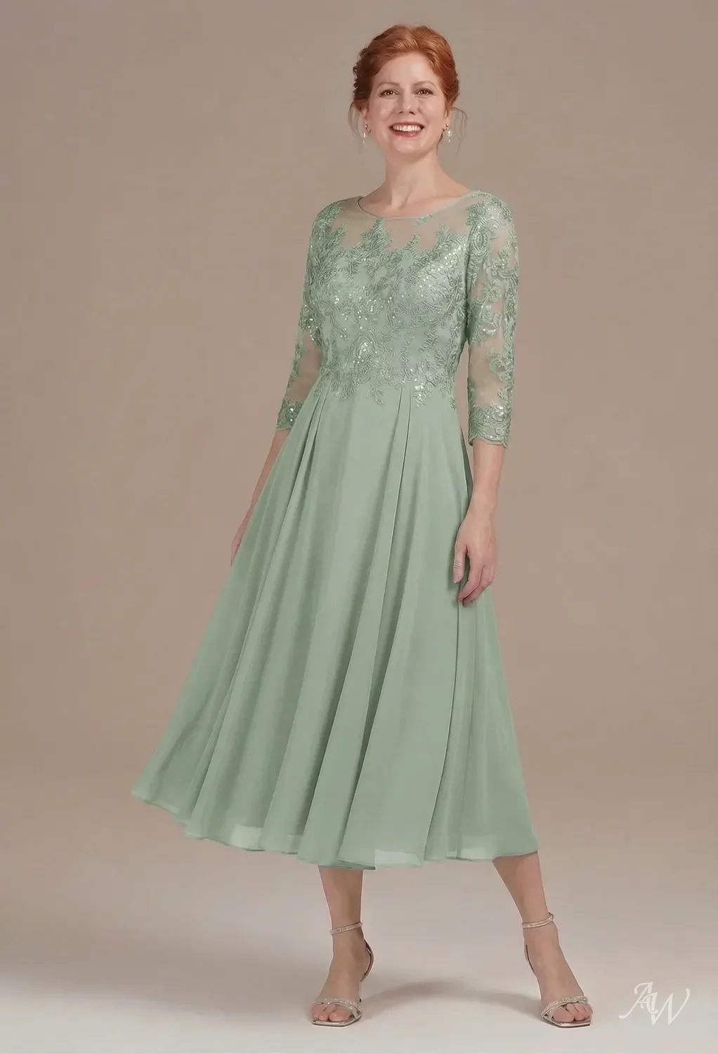 mother of the bride dresses tea length green SL Fashions Women's Sequined Blouson Midi Dress - Navy