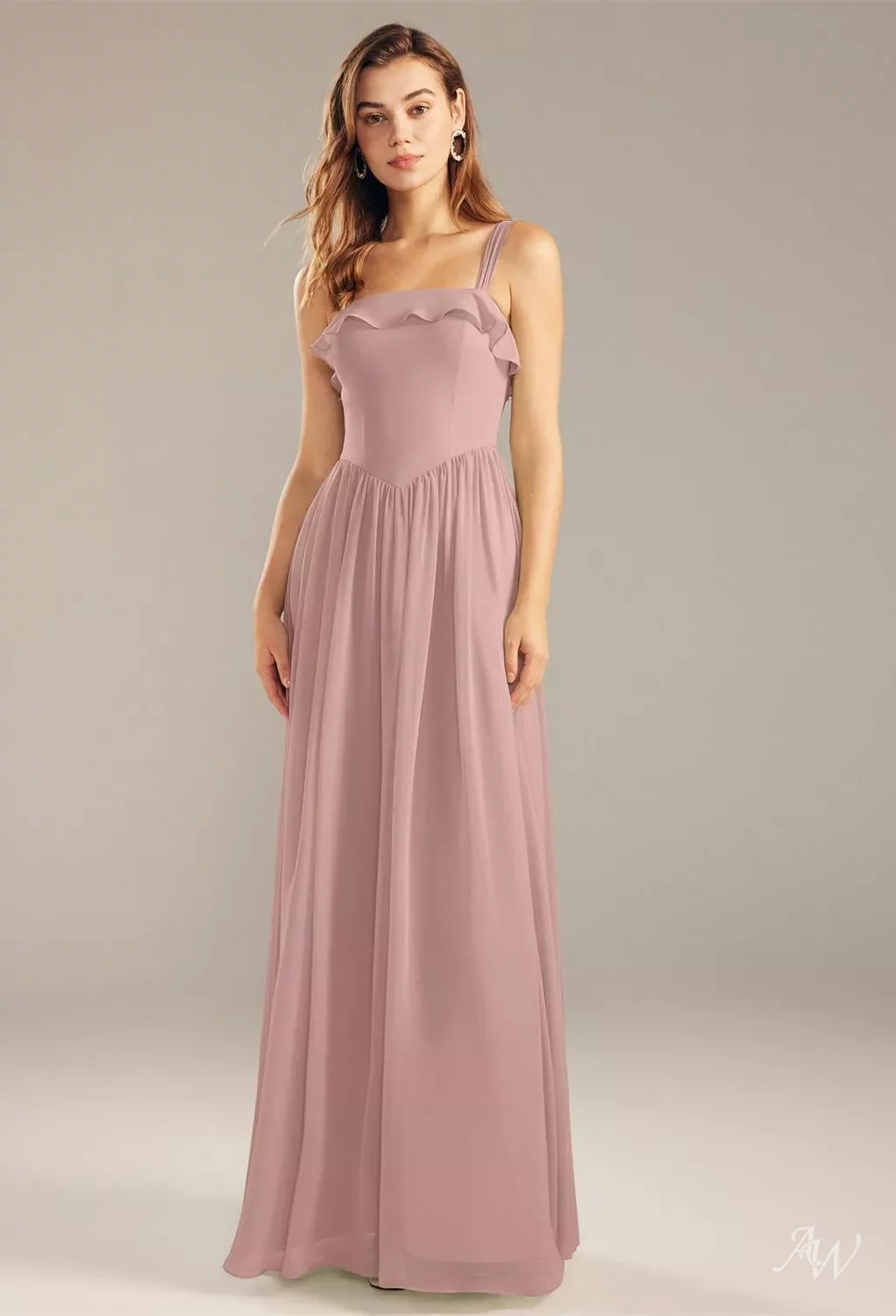 AW Ashby Dress, Dusty Rose Chiffon Floor Length Square Neckline Bridesmaid  Dresses | AW.Bridal