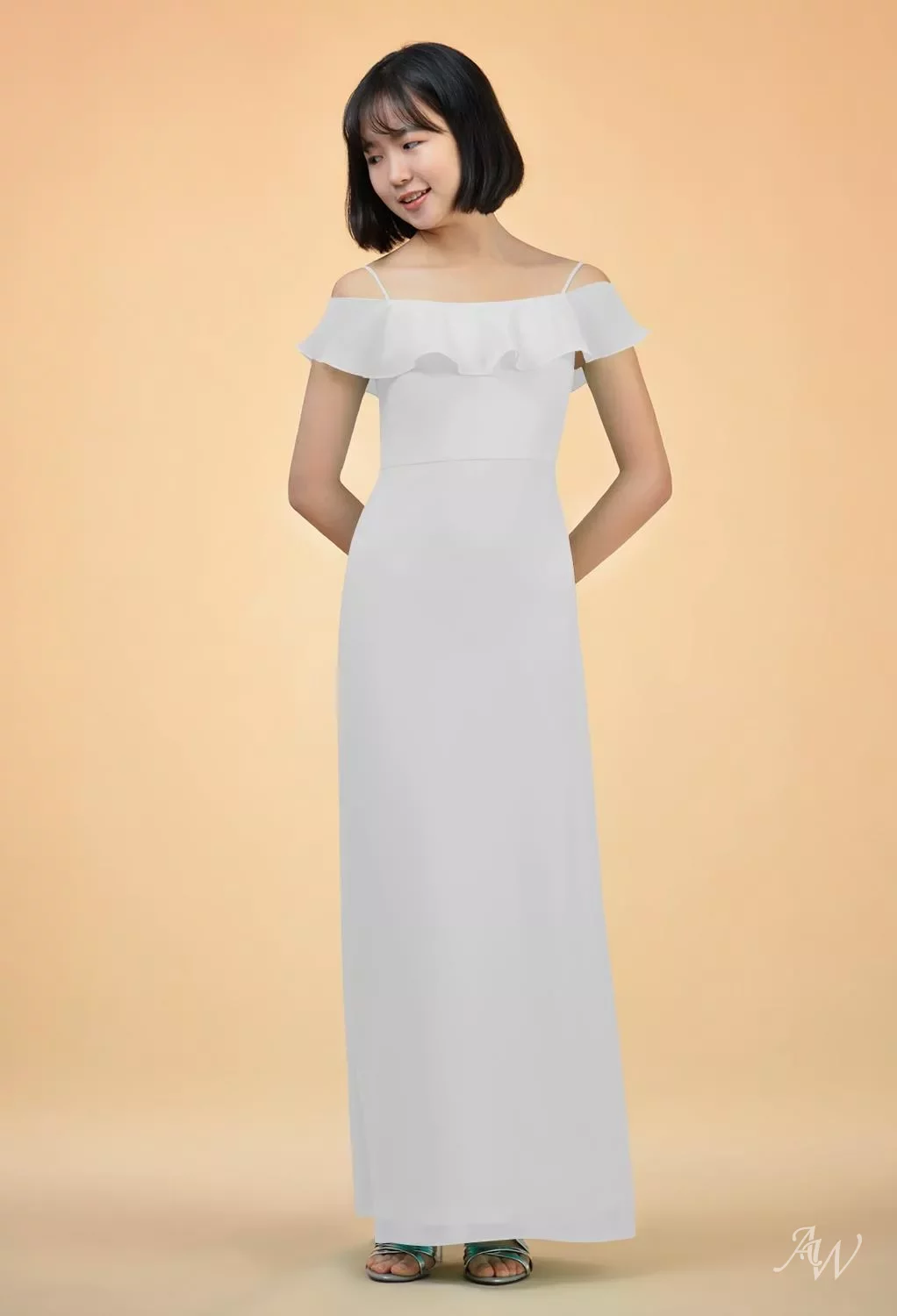 AW Ashley Dress, Tiffany Chiffon Floor Length Off the Shoulder Bridesmaid  Dresses | AW.Bridal