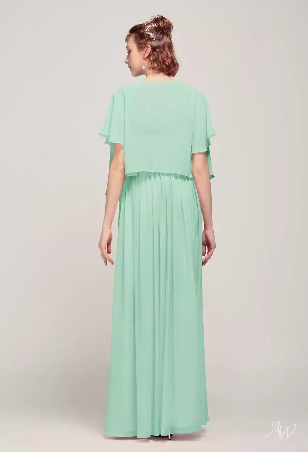AW Chiffon Wrap Cape with Flutter Sleeves, Mint Green Chiffon Accessories | AW.Bridal AW Chiffon Wrap Cape with Flutter Sleeves, Mint Green Chiffon Accessories | AW.Bridal