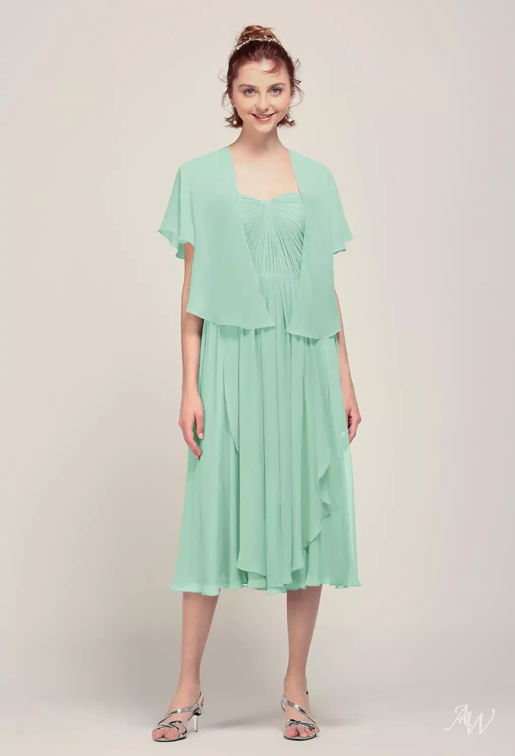 AW Chiffon Wrap Cape with Flutter Sleeves, Mint Green Chiffon Accessories | AW.Bridal AW Chiffon Wrap Cape with Flutter Sleeves, Mint Green Chiffon Accessories | AW.Bridal