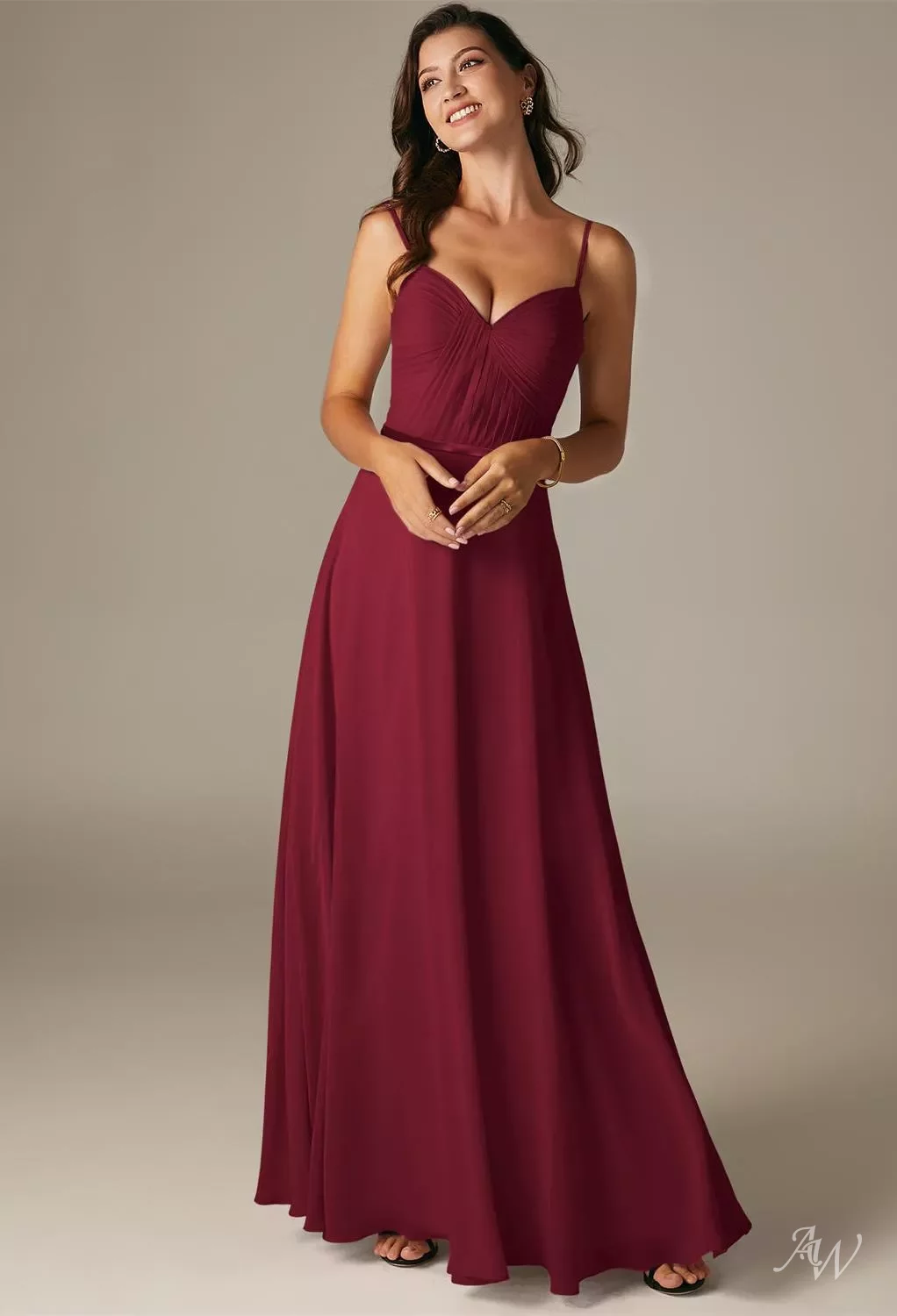 AW Georgia Dress, Burgundy Chiffon Floor Length Sweetheart