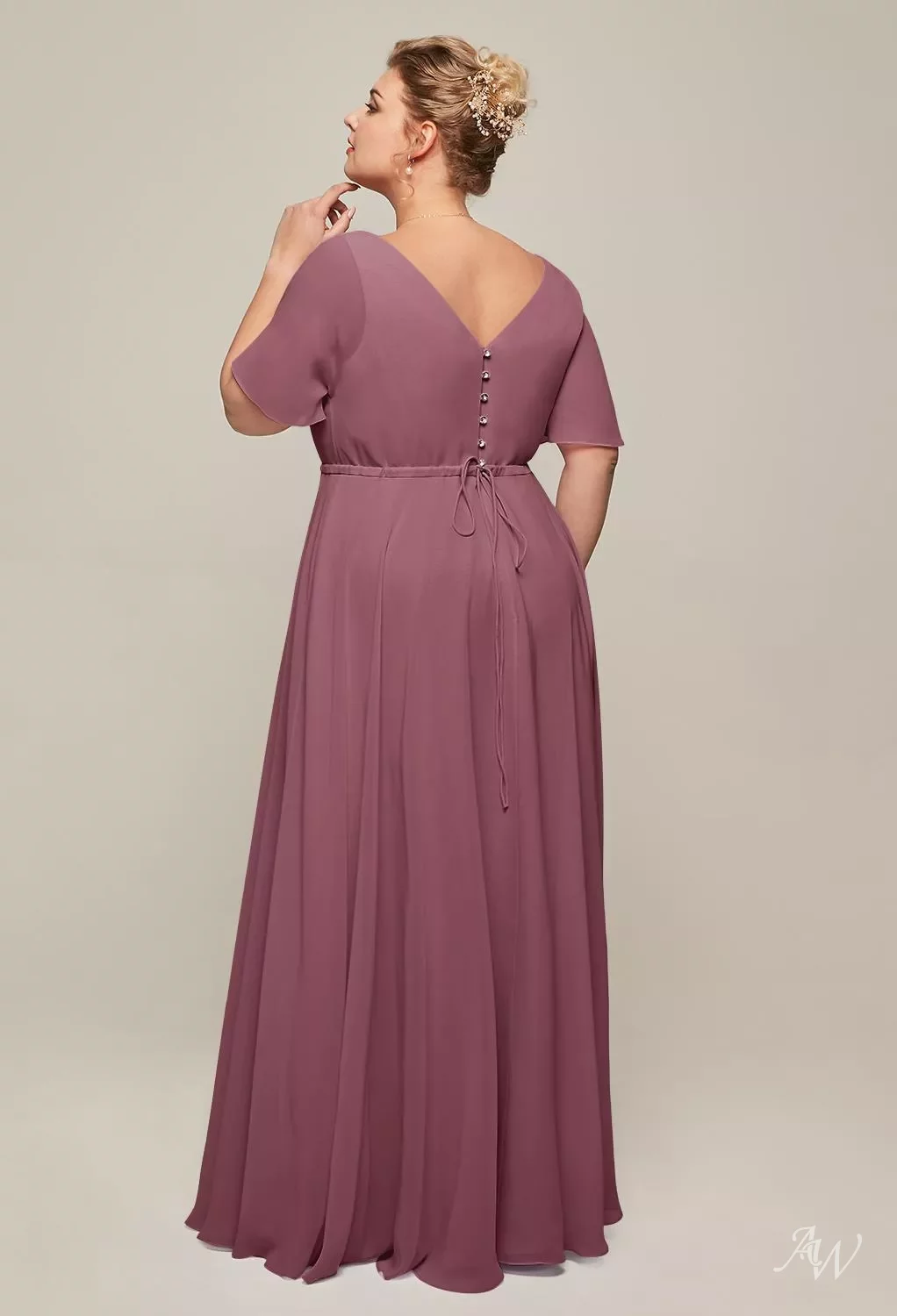 AW Ginny Dress (ready to ship), Chiffon Floor Length V-Neck Ready To Ship |  AW.Bridal