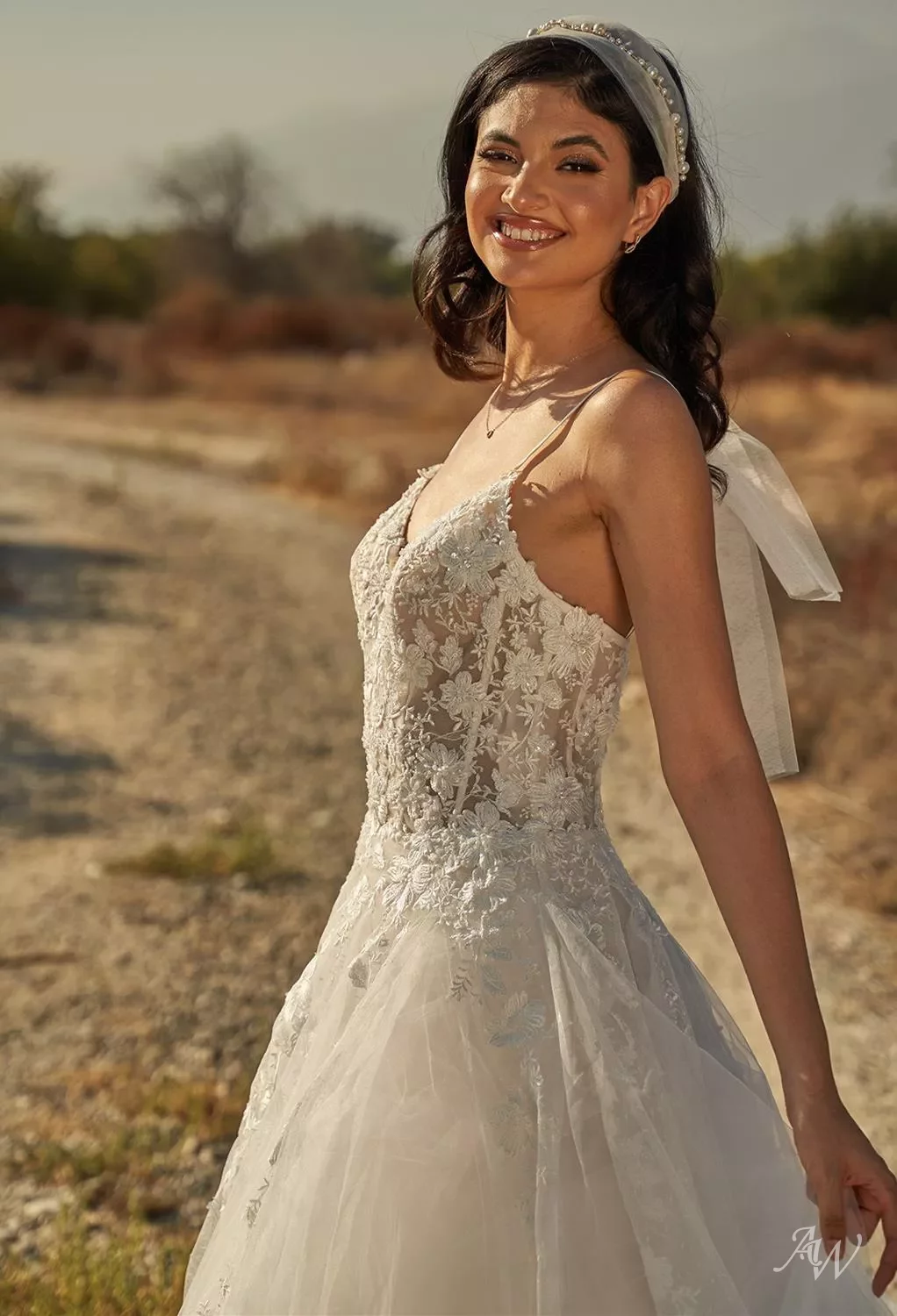 AW Lucia Wedding Dress, Ivory Organza Tulle V-Neck Wedding