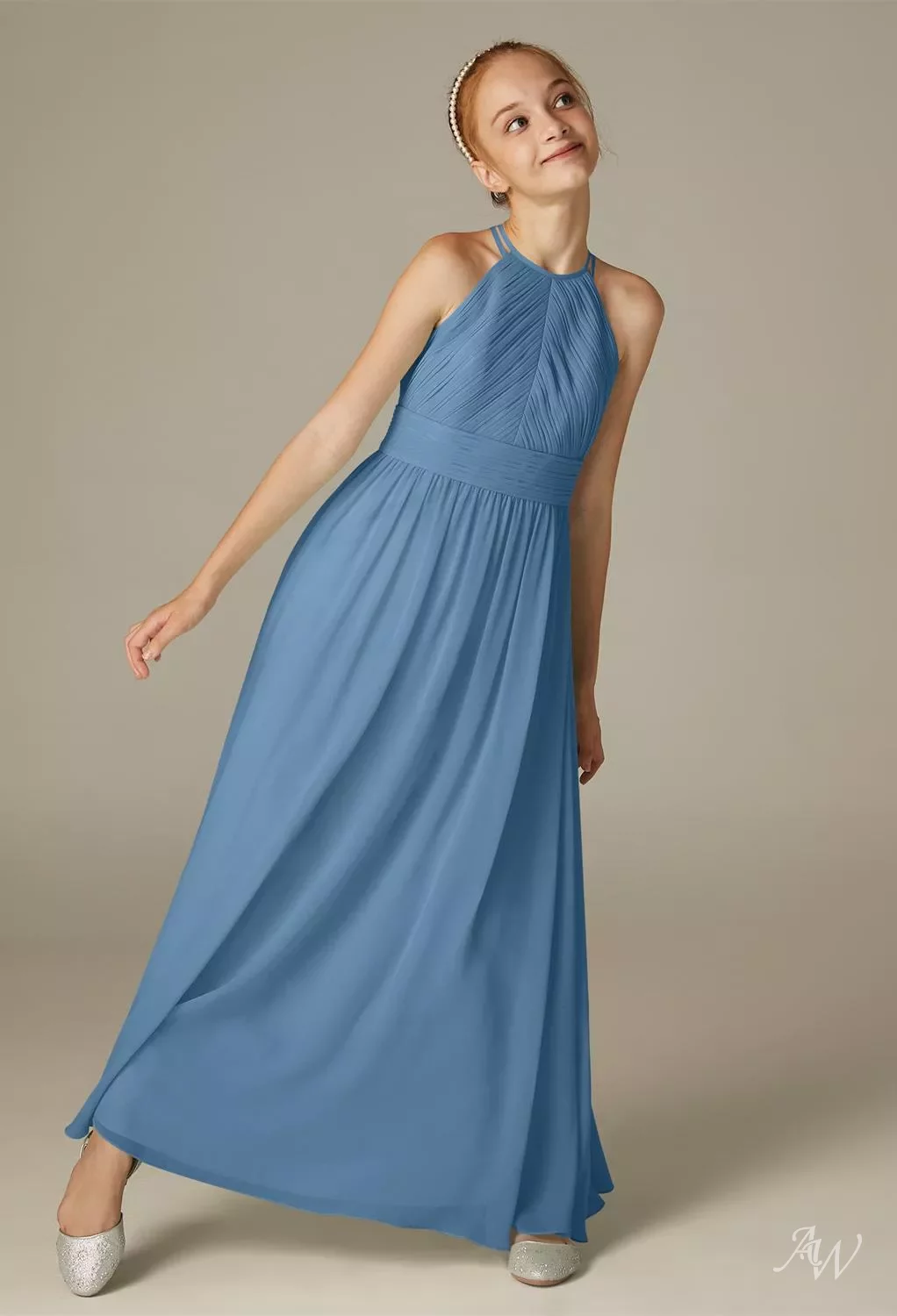 halter blue bridesmaid dress Light Blue Halter Neck Satin Dress – Désir Couture main image 1