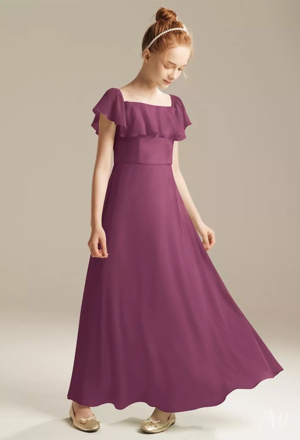 AW Thyme Dress, Chianti Chiffon Floor Length Square Neckline Bridesmaid  Dresses | AW.Bridal