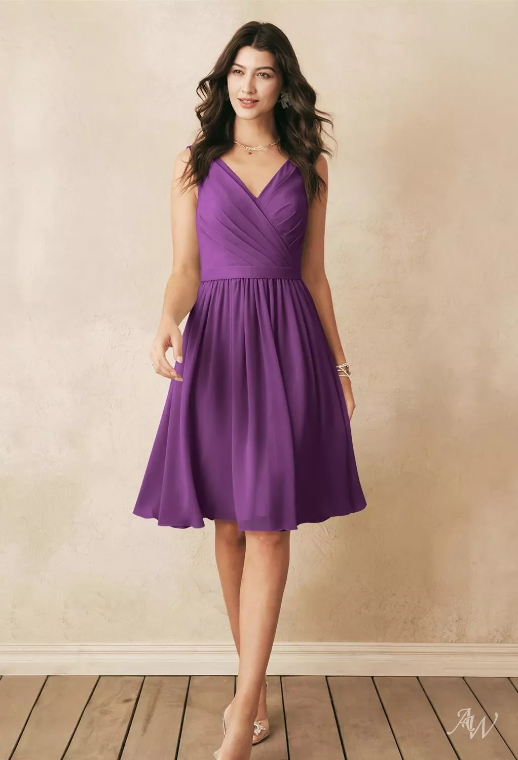 ワンピース Bibiy CAMELLIA RIBBON DRESS purple's Aw Vivien Dress (Home Try On), Chiffon Knee Length V-Neck Home Try